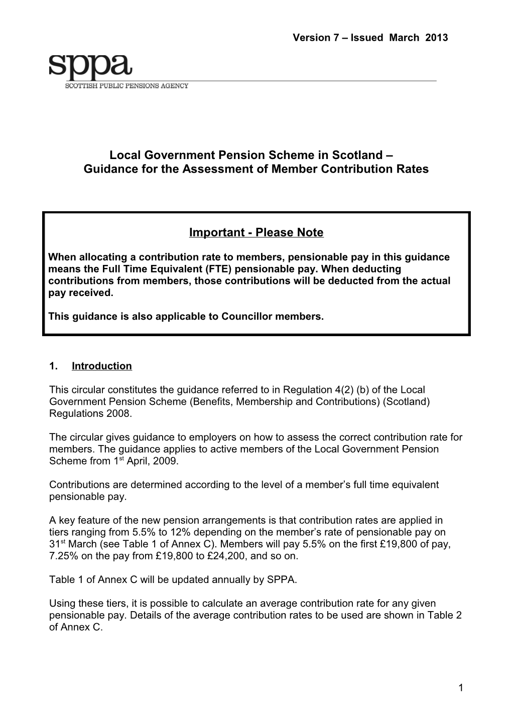 Guidance for the Assessment of Member Contribution Rates