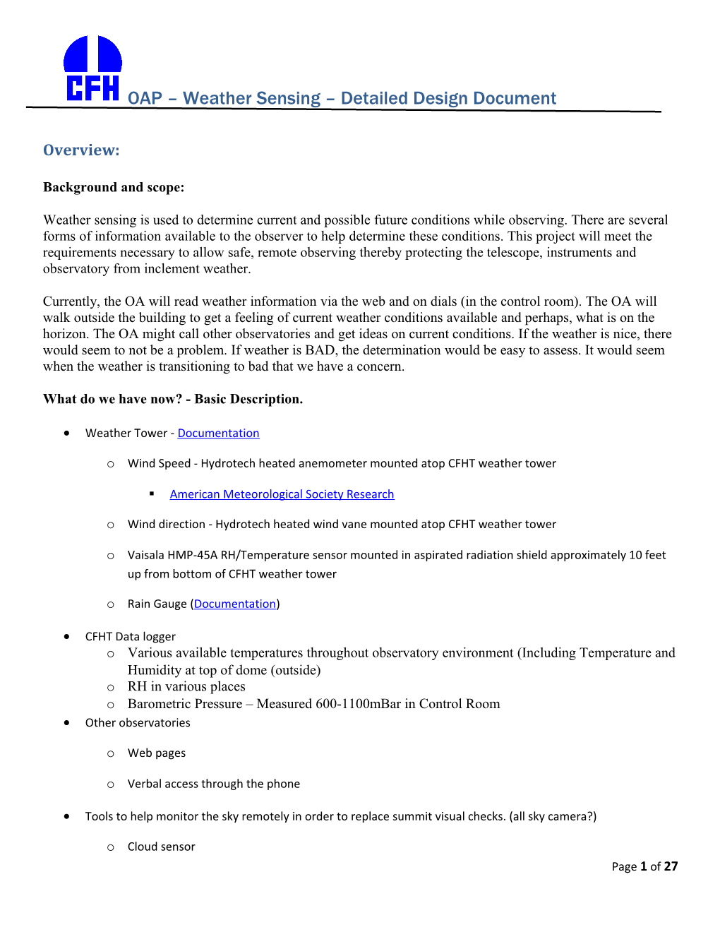 OAP Weather Sensing Detailed Design Document