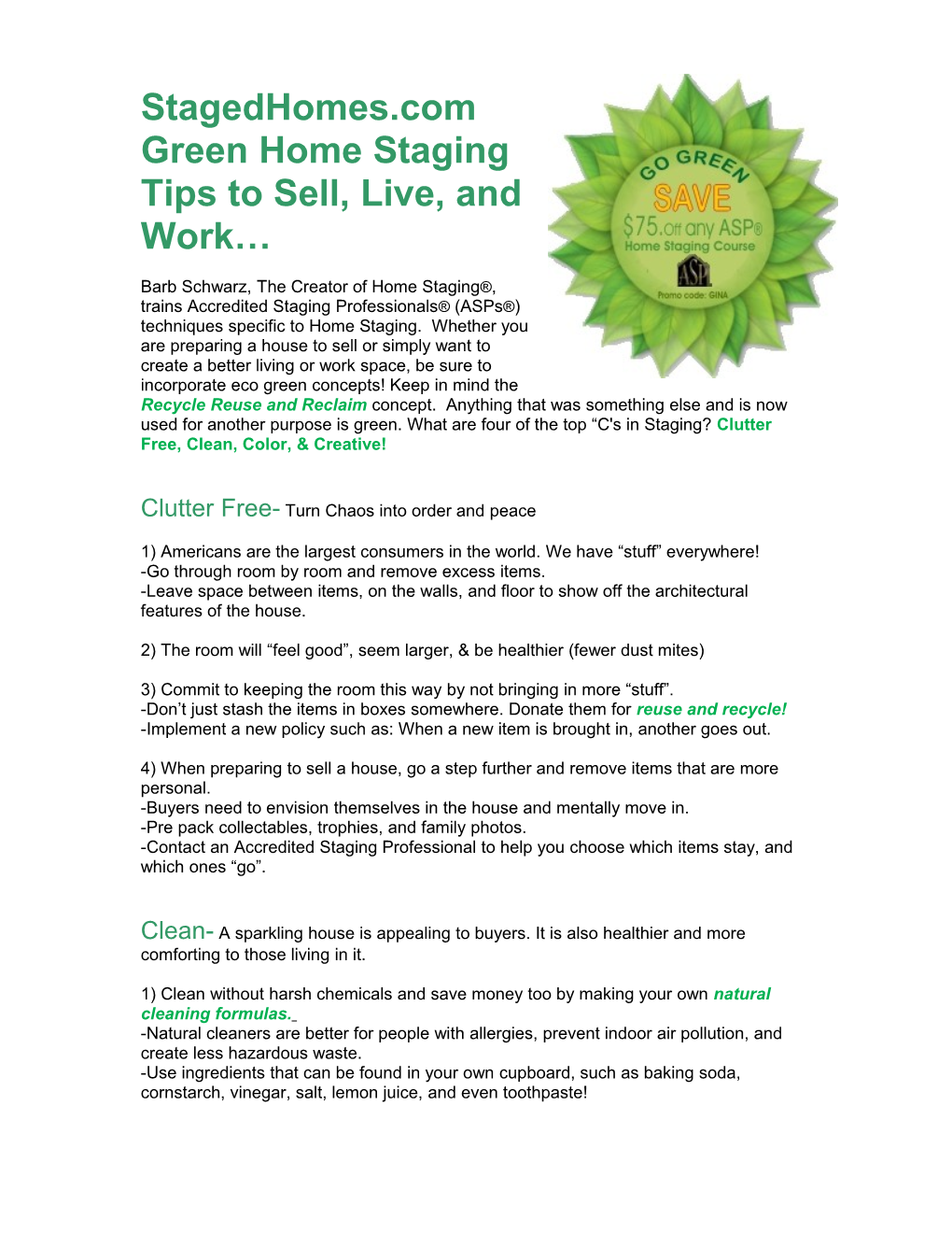 Green Staging to Prepare Your House to Sell and for Better Living