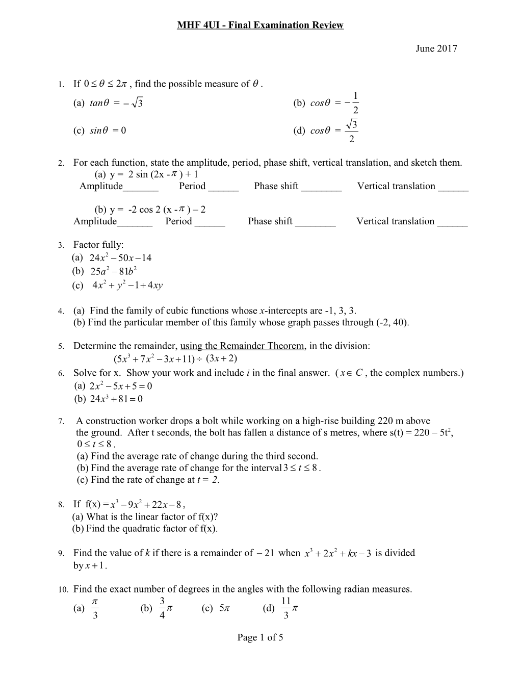 Mid-Term Examination Review