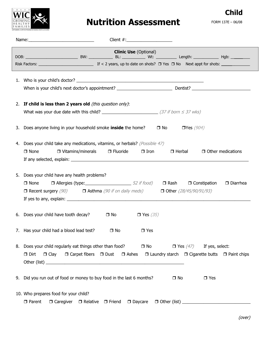 Nutrition Assessment - Child