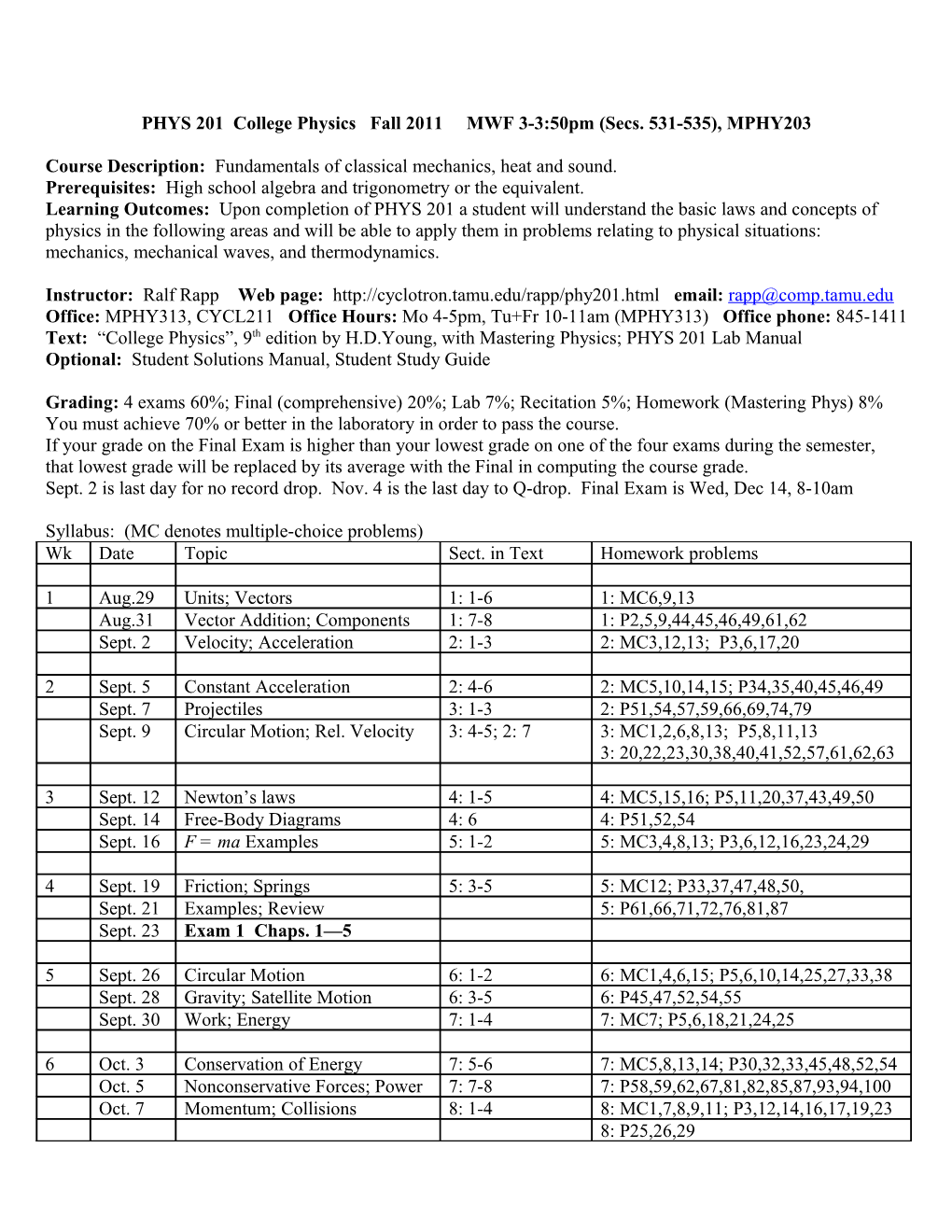 PHYS 202 College Physics Spring 2010 s1