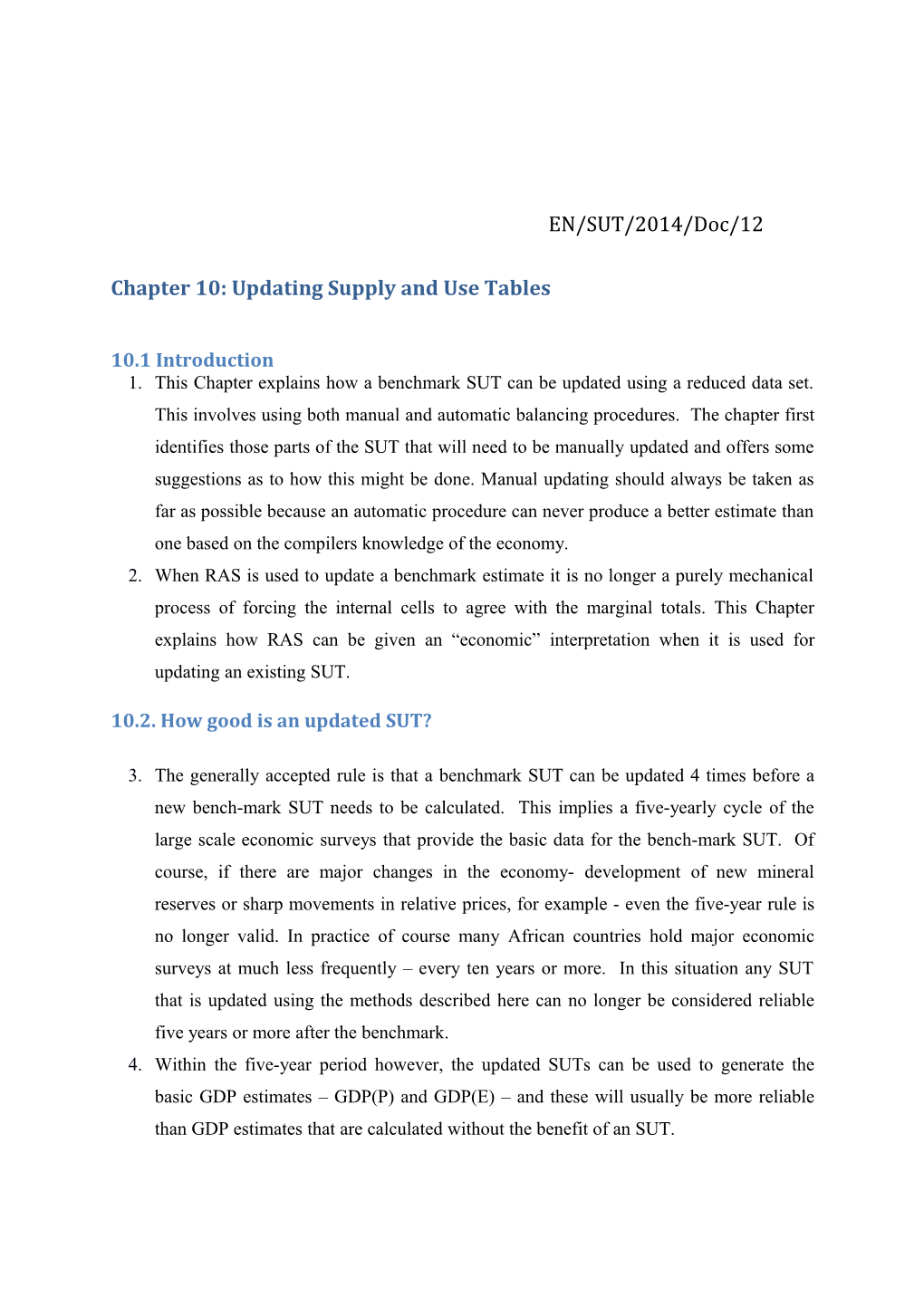 Chapter 10: Updating Supply and Use Tables