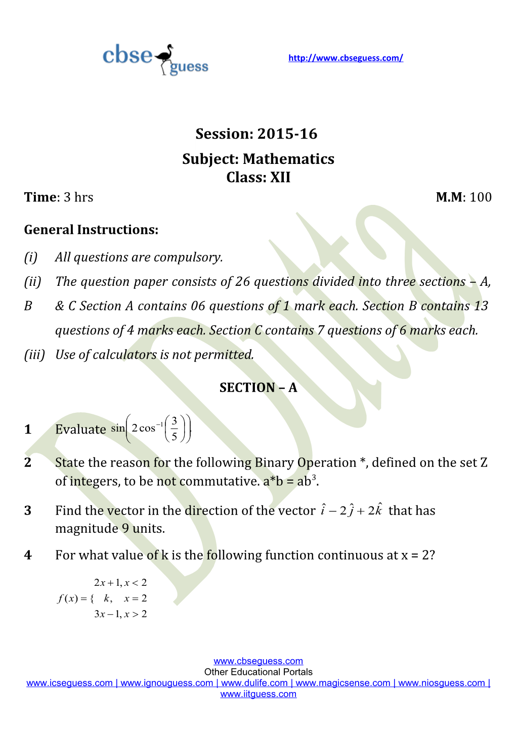 Subject: Mathematics