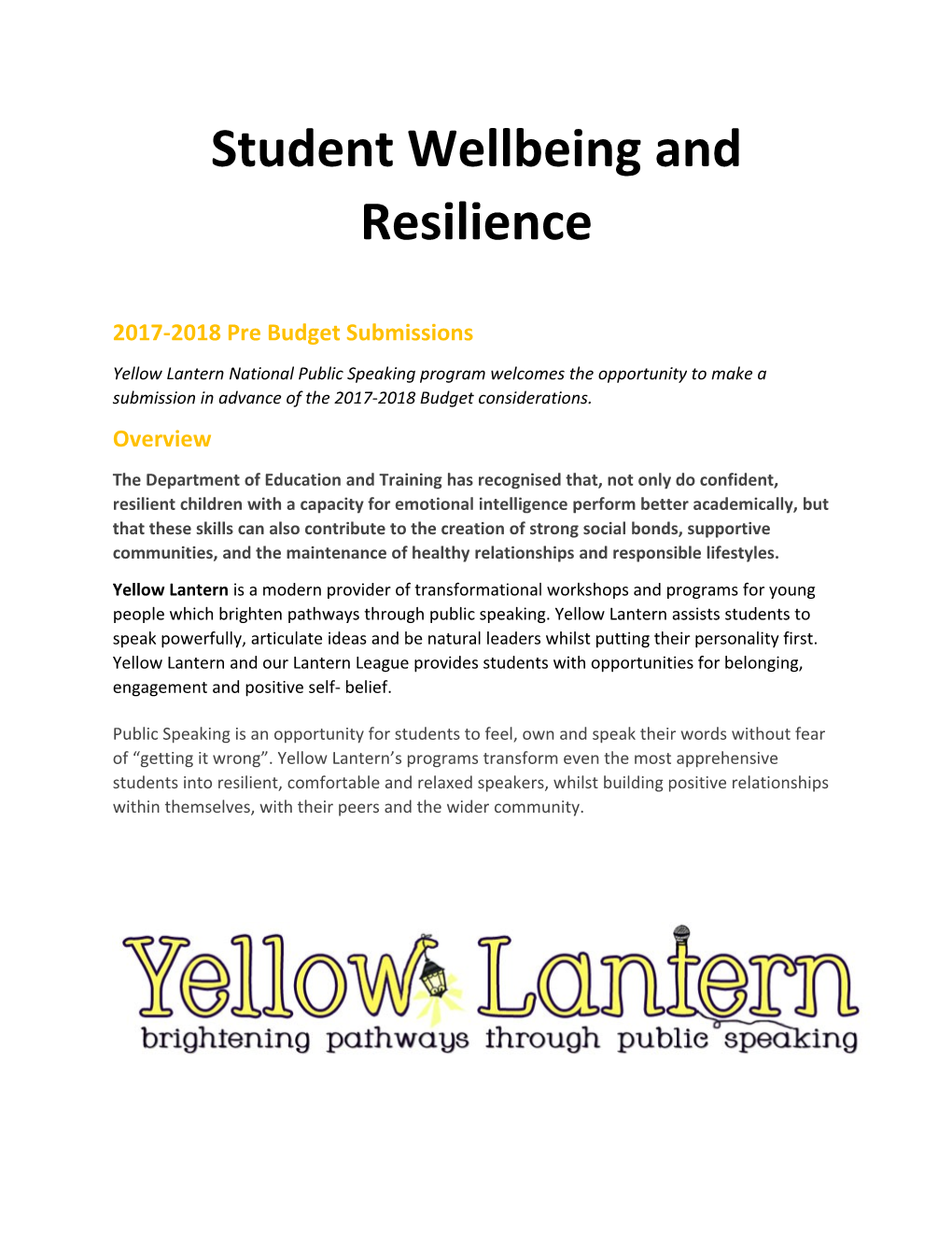 Yellow Lantern - 2017-18 Pre-Budget Submission