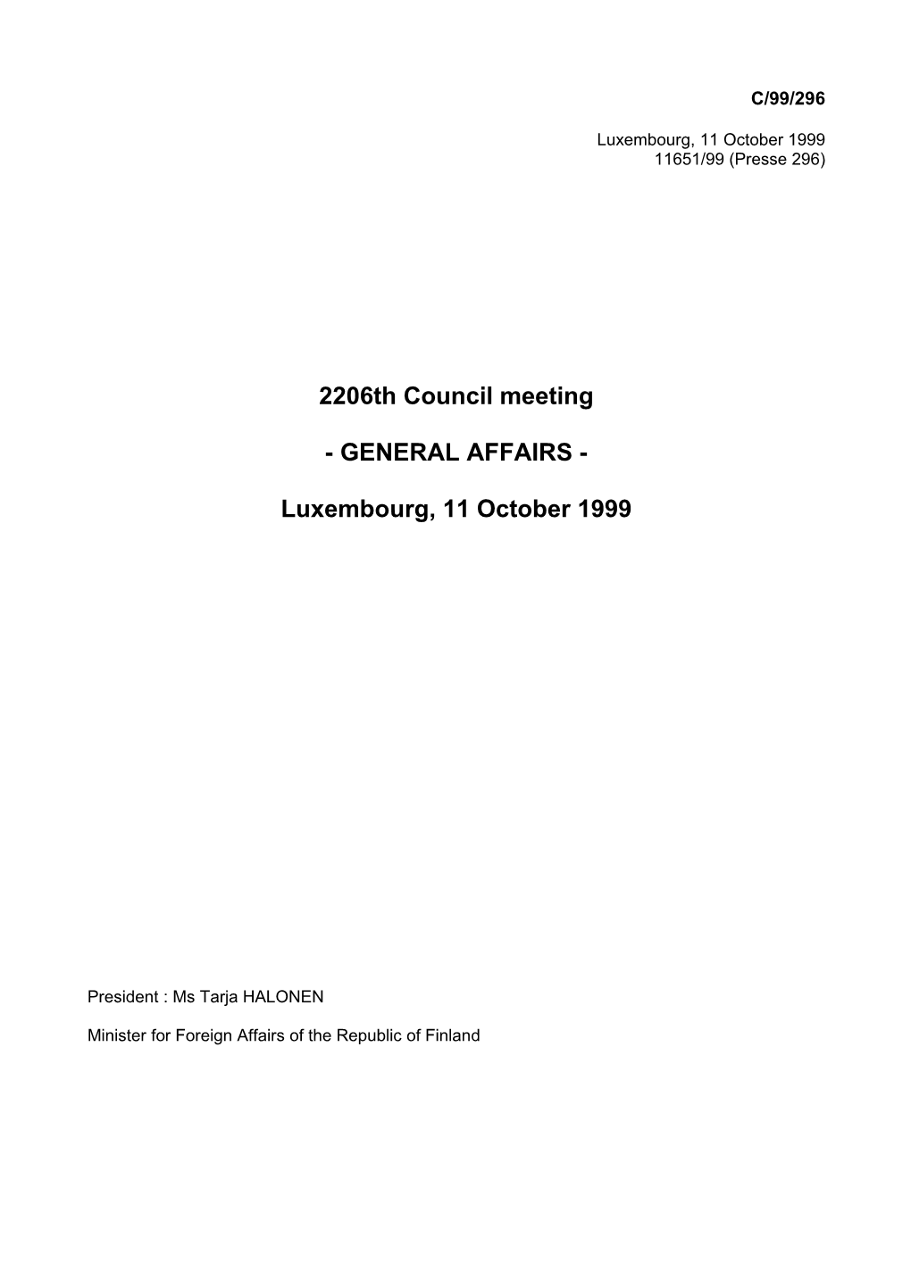 2206Th Council Meeting