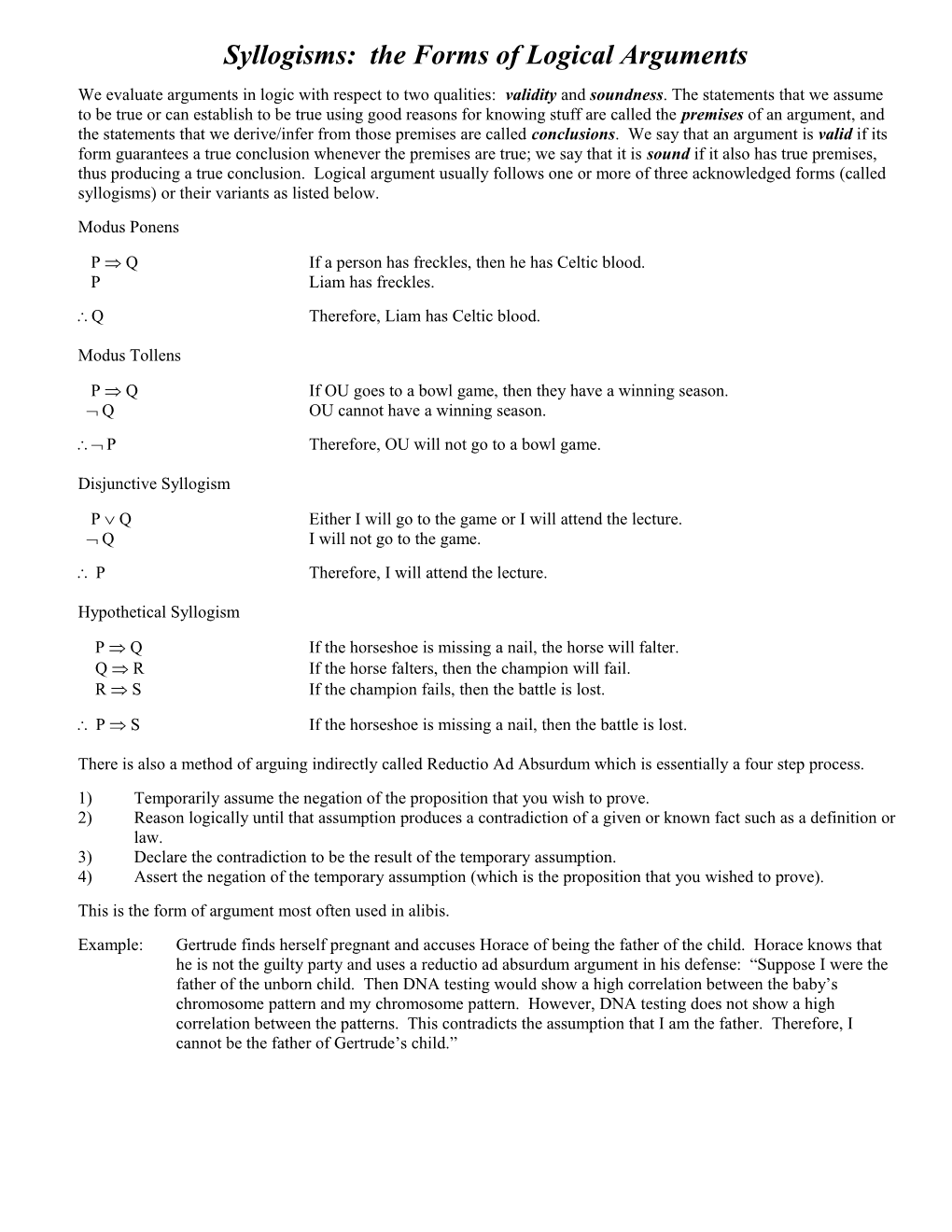 Syllogisms: the Forms of Logical Arguments