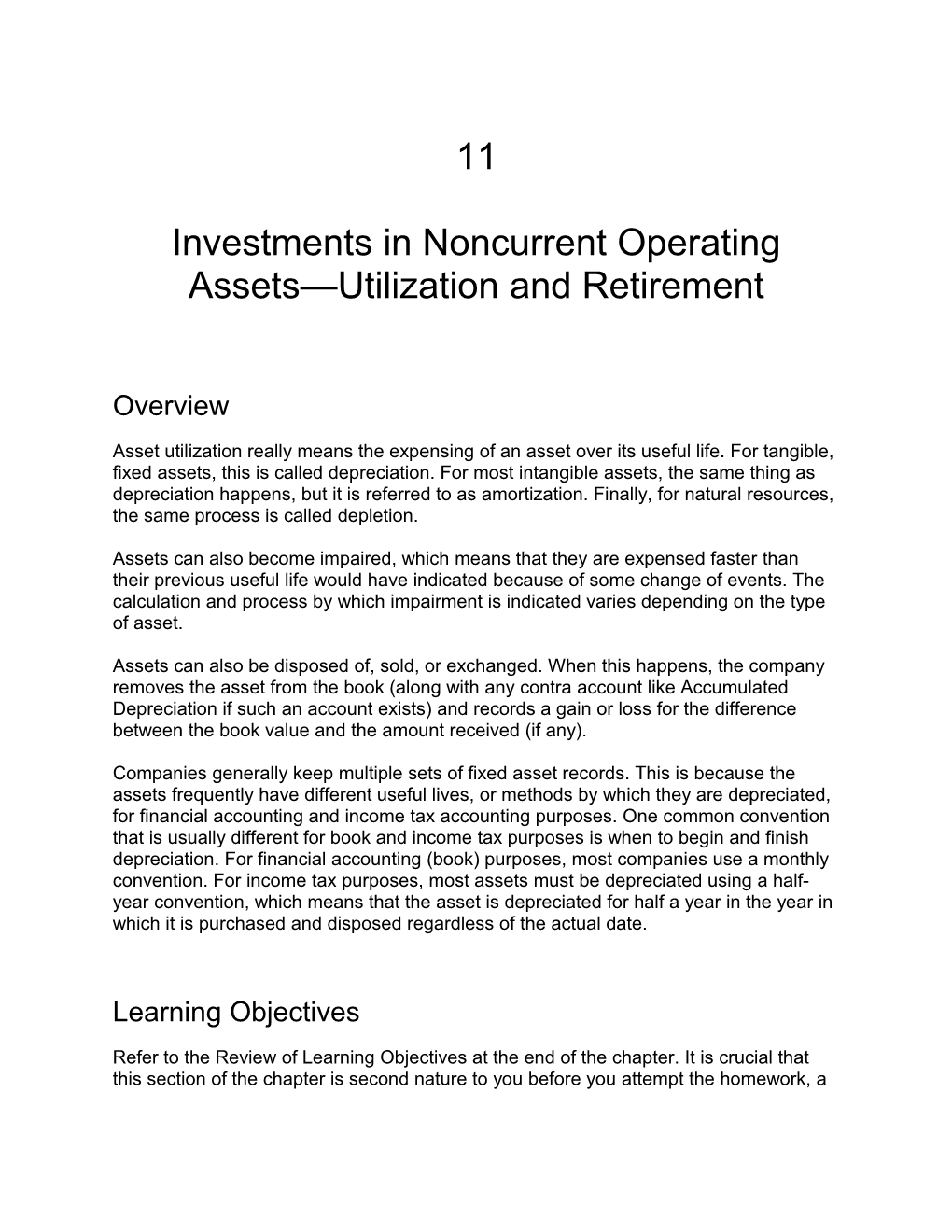 Investments in Noncurrent Operating Assets Utilization and Retirement