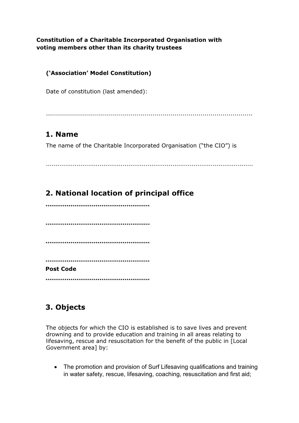 Constitution of a Charitable Incorporated Organisation with Voting Members Other Than