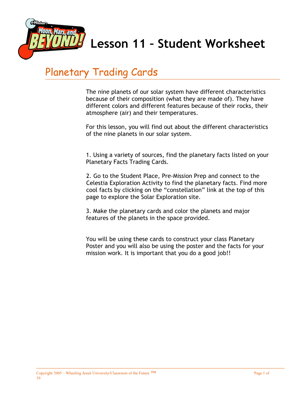 Planetary Trading Cards