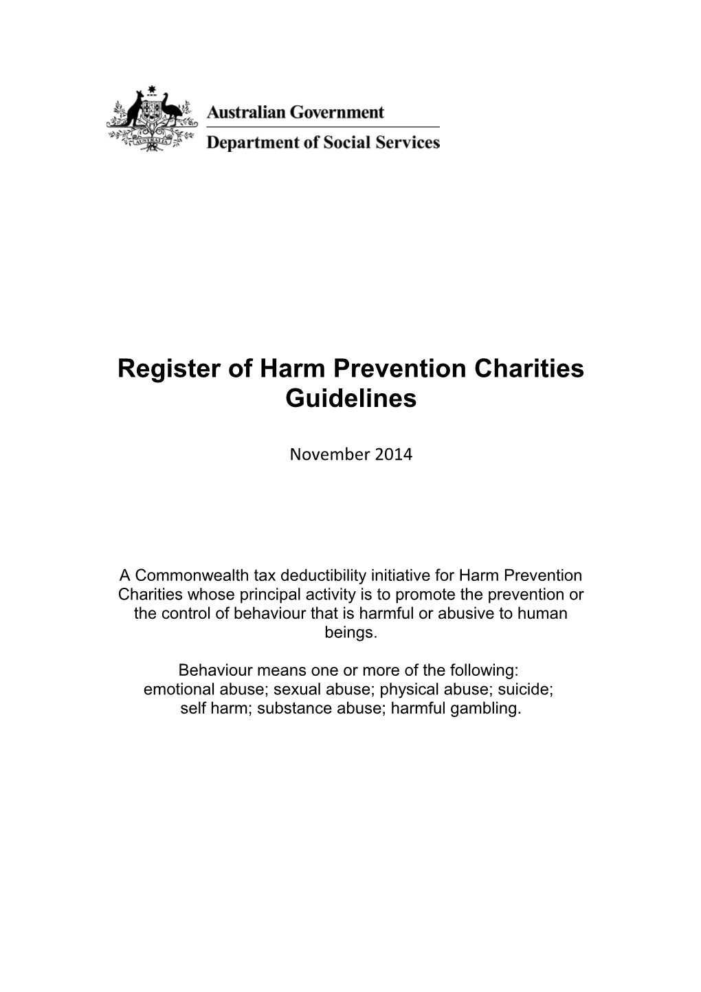 Register of Harm Prevention Charities Guidelines