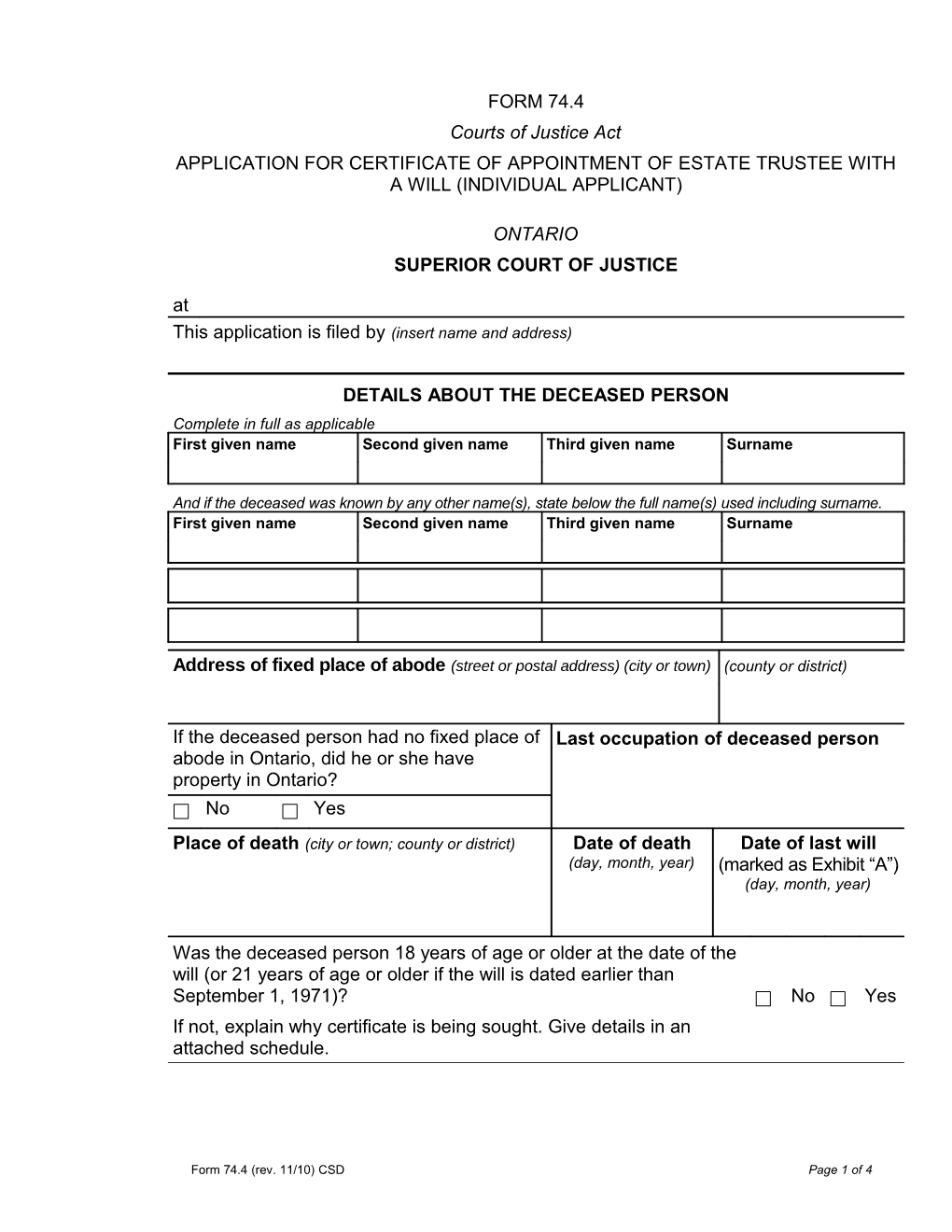 Form 74.4 (Rev. 11/10) CSD Page 1 of 4