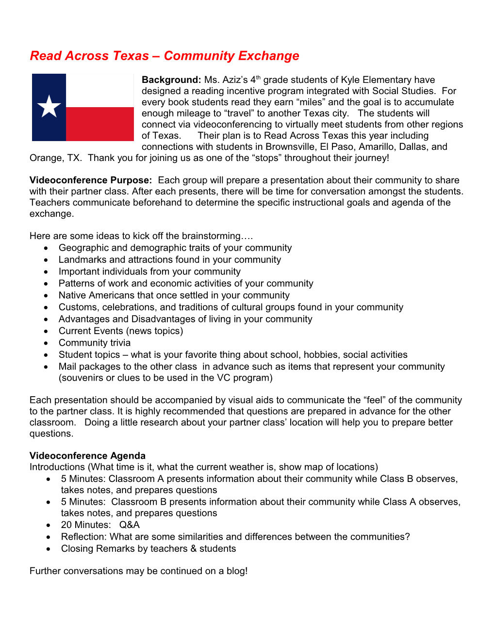 Read Across Texas Community Exchange