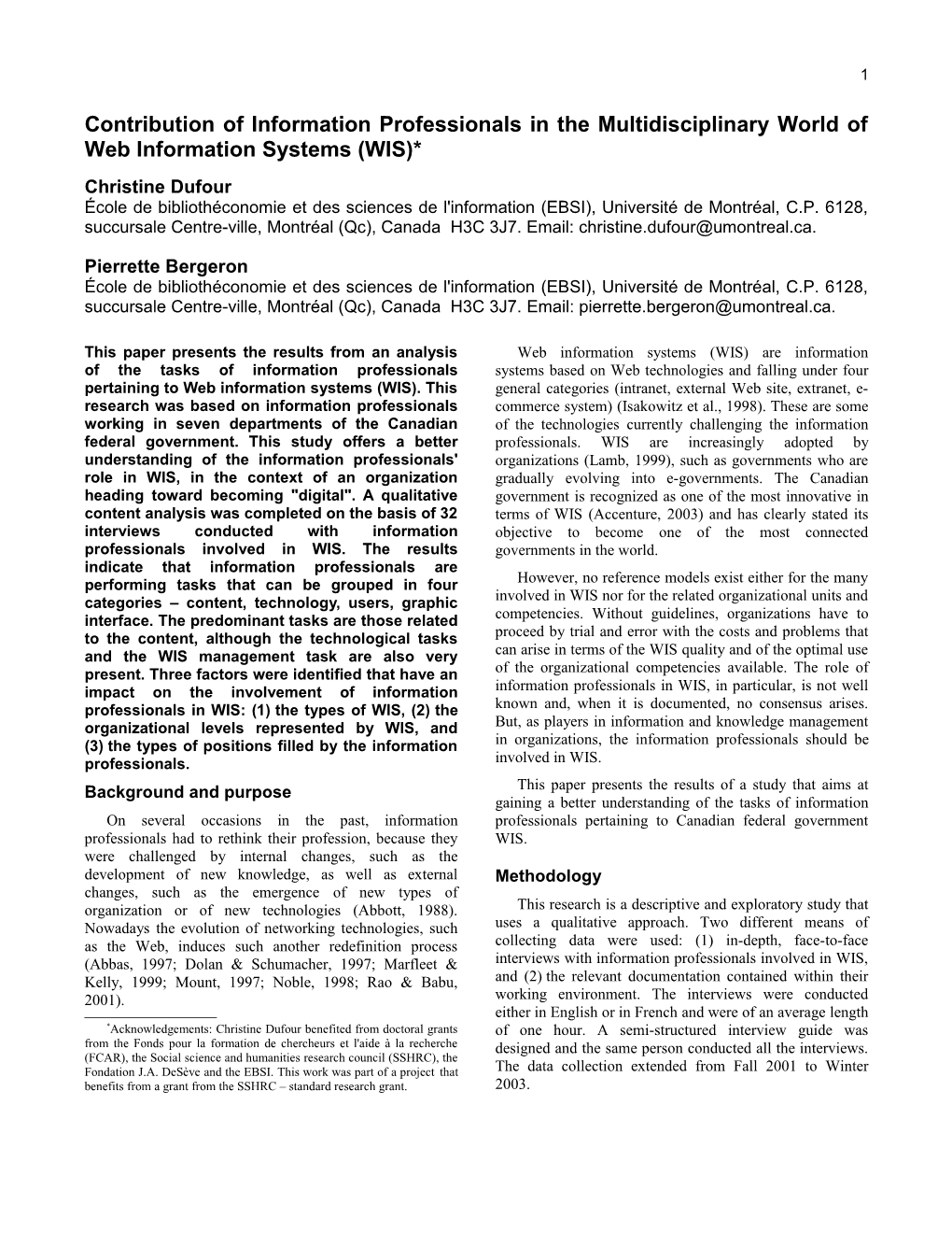 Contribution of Information Professionals in the Multidisciplinary World of Web Information