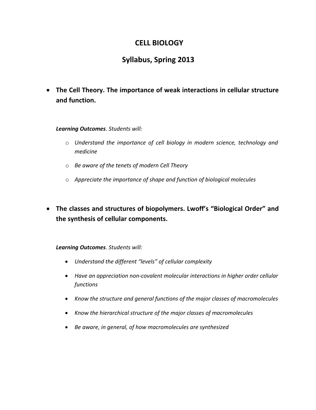 Syllabus, Spring 2013