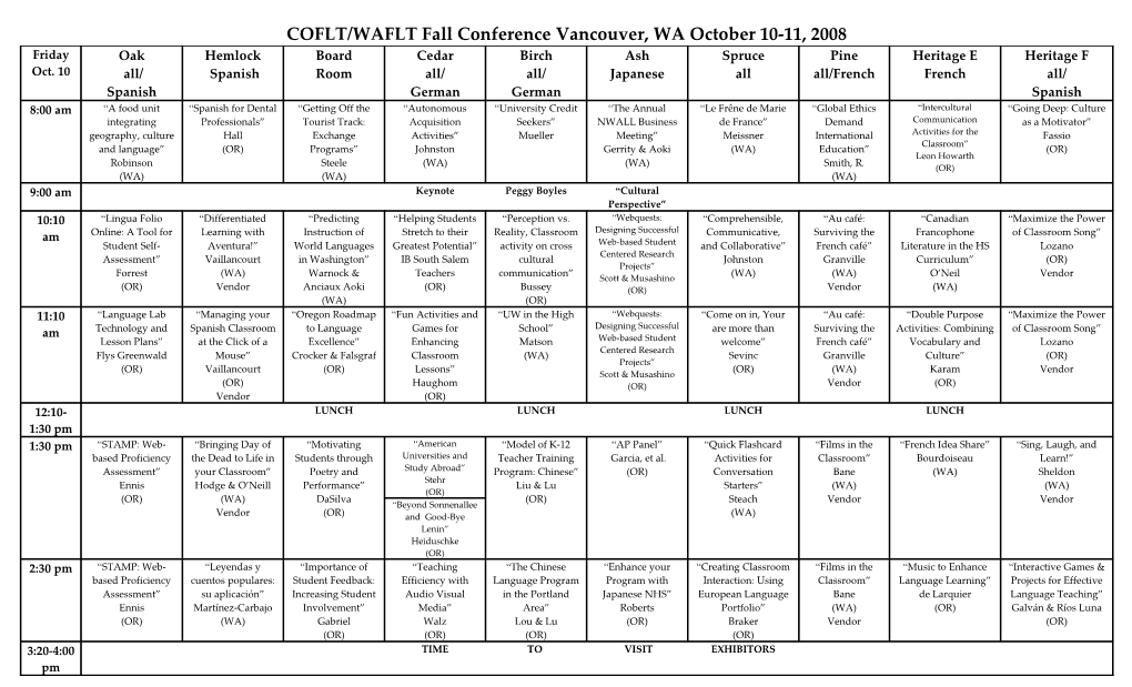 COFLT/WAFLT Fall Conference Vancouver, WA October 10-11