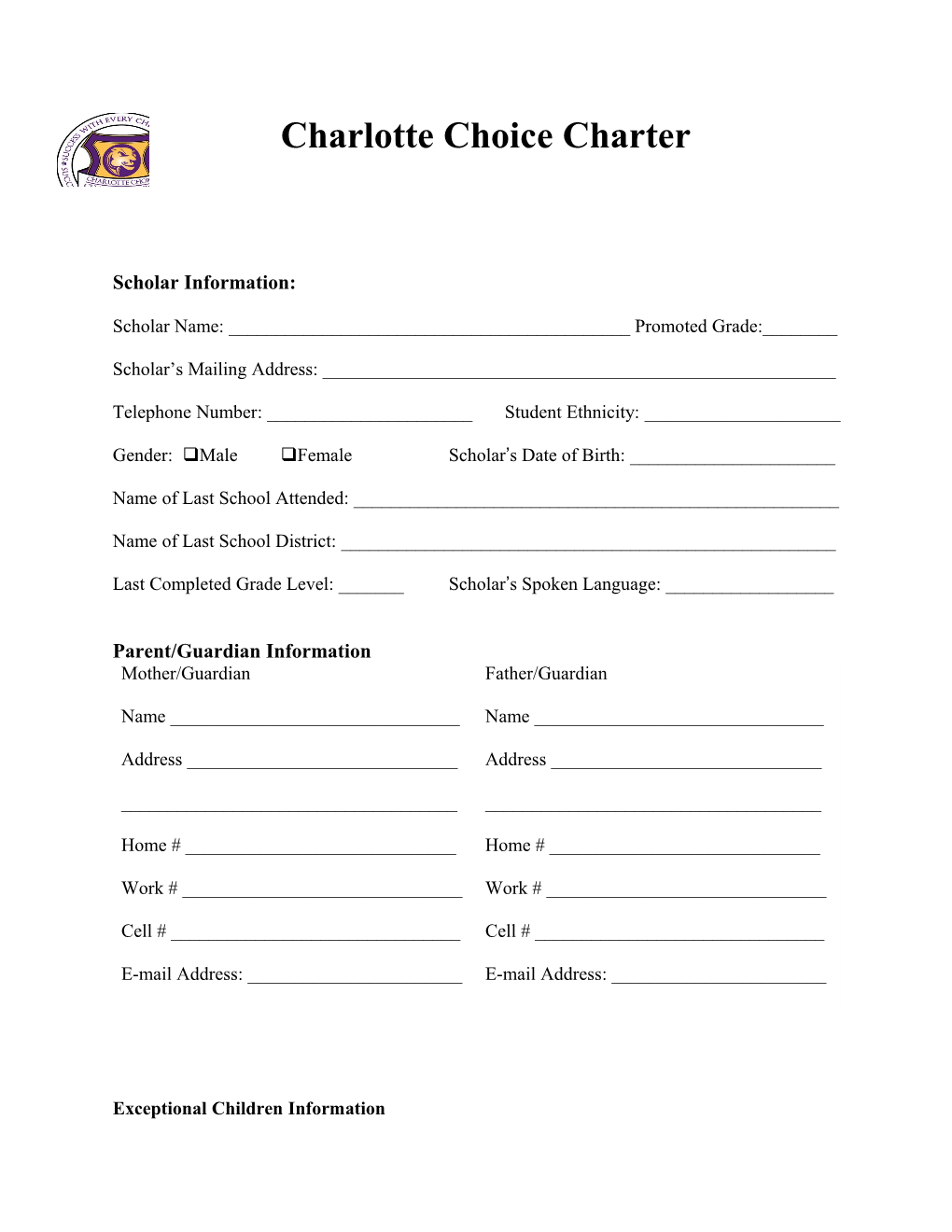 CHARLOTTE CHOICE CHARTER SCHOOL Registration Packet Grades 1-6