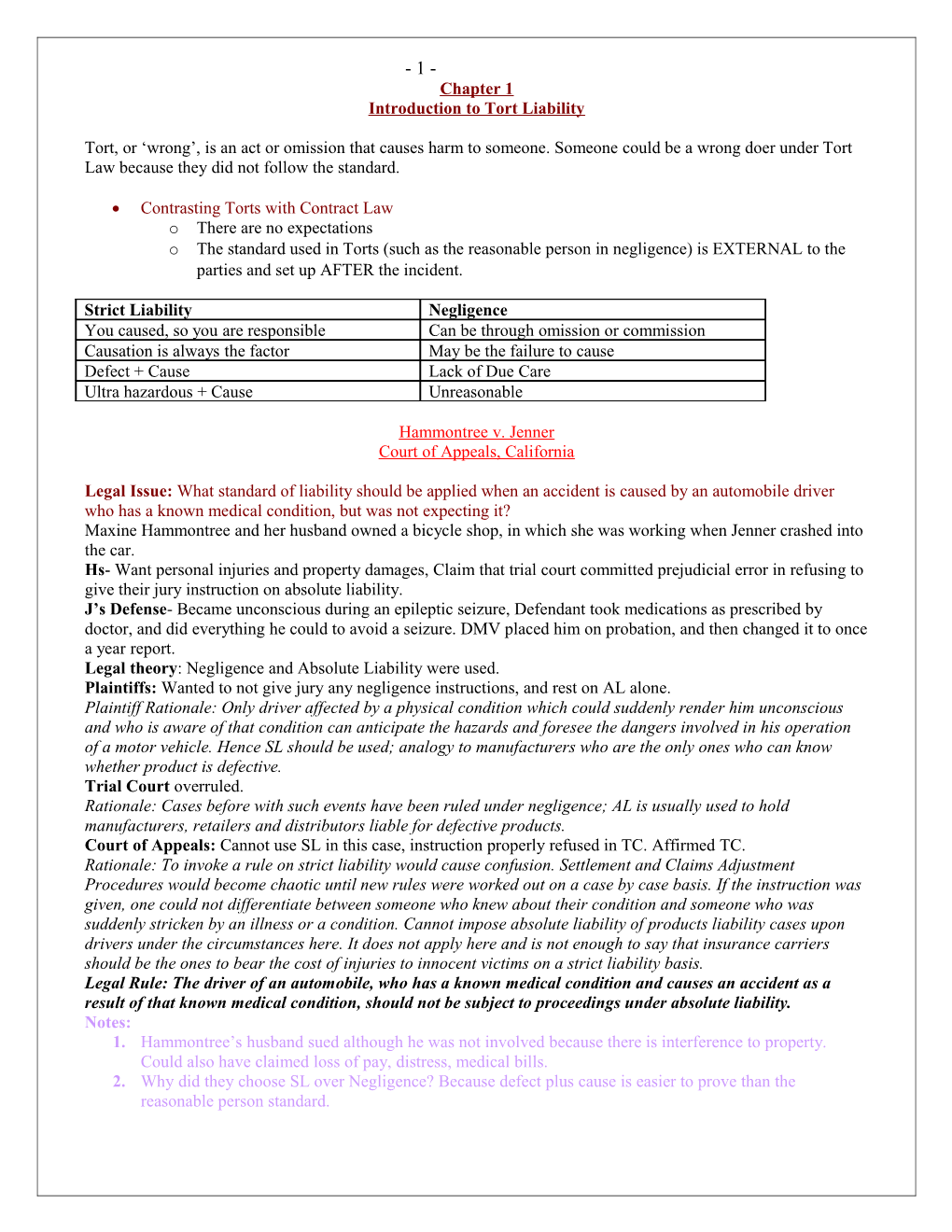 Introduction to Tort Liability