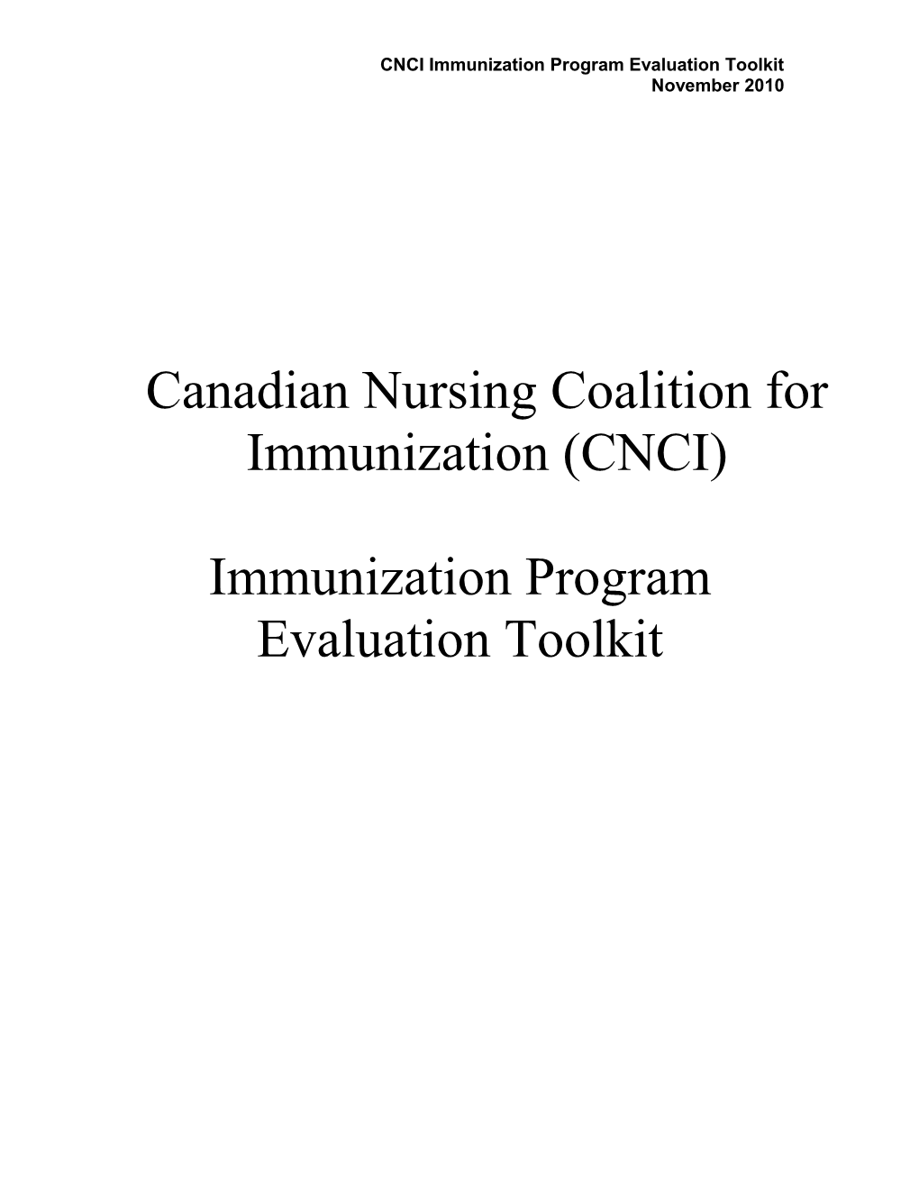 CNCI Immunization Program Evaluation Toolkit