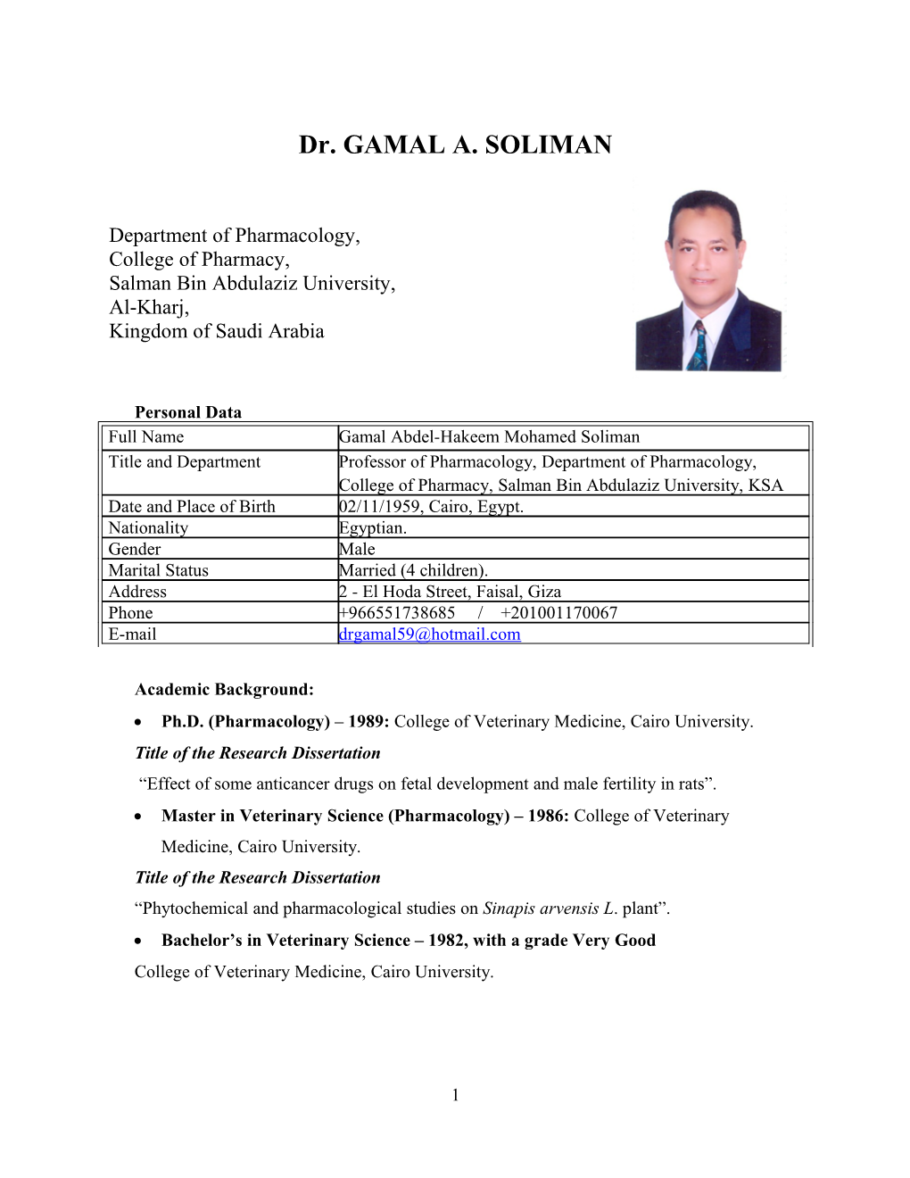 Dr. GAMAL A. SOLIMAN