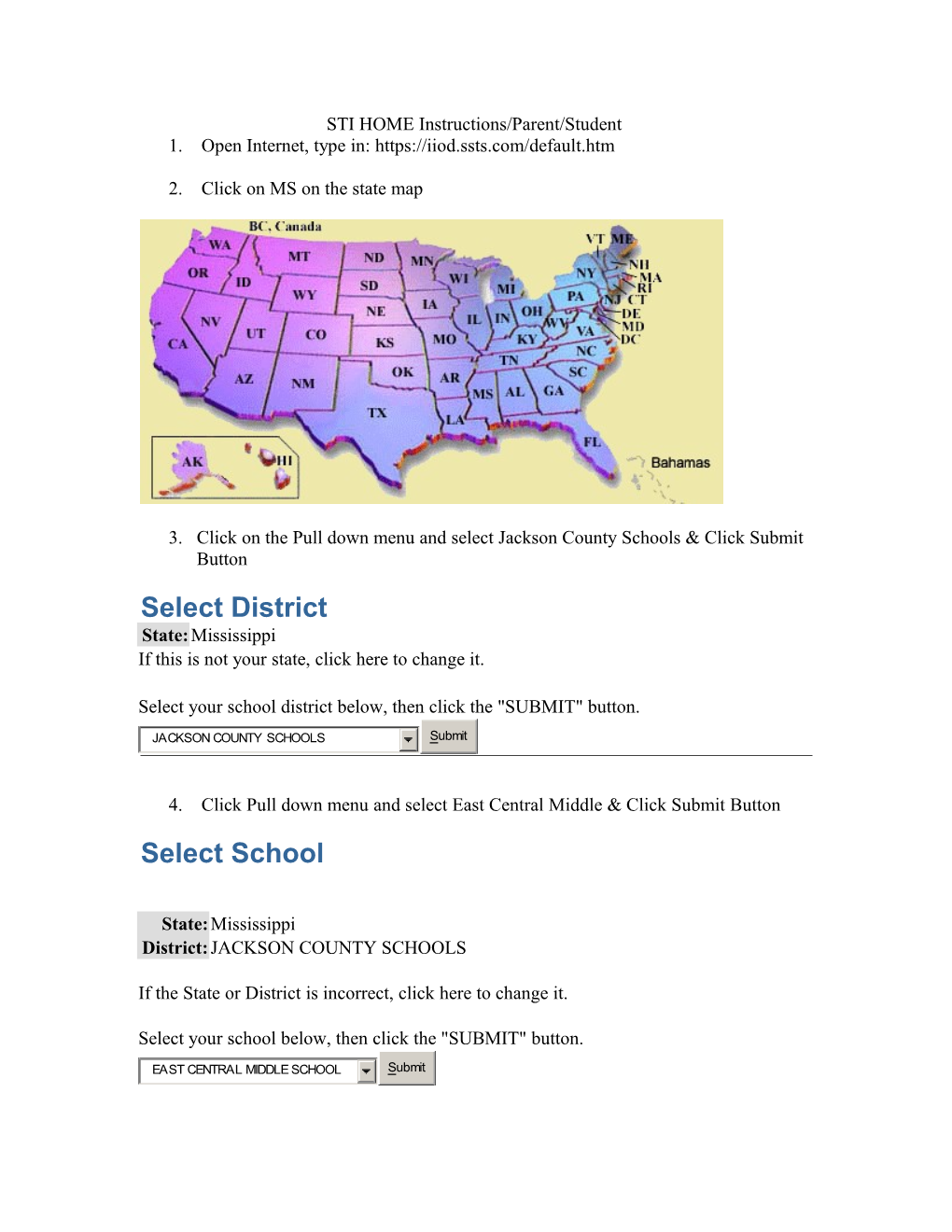 STI HOME Instructions/Parent/Student