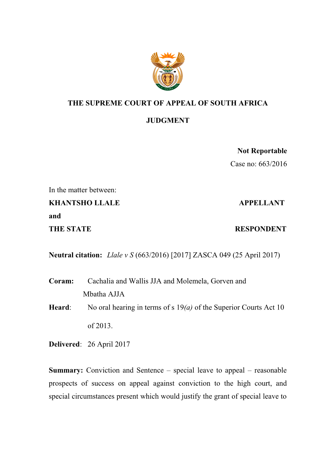 The Supreme Court of Appeal of South Africa s11