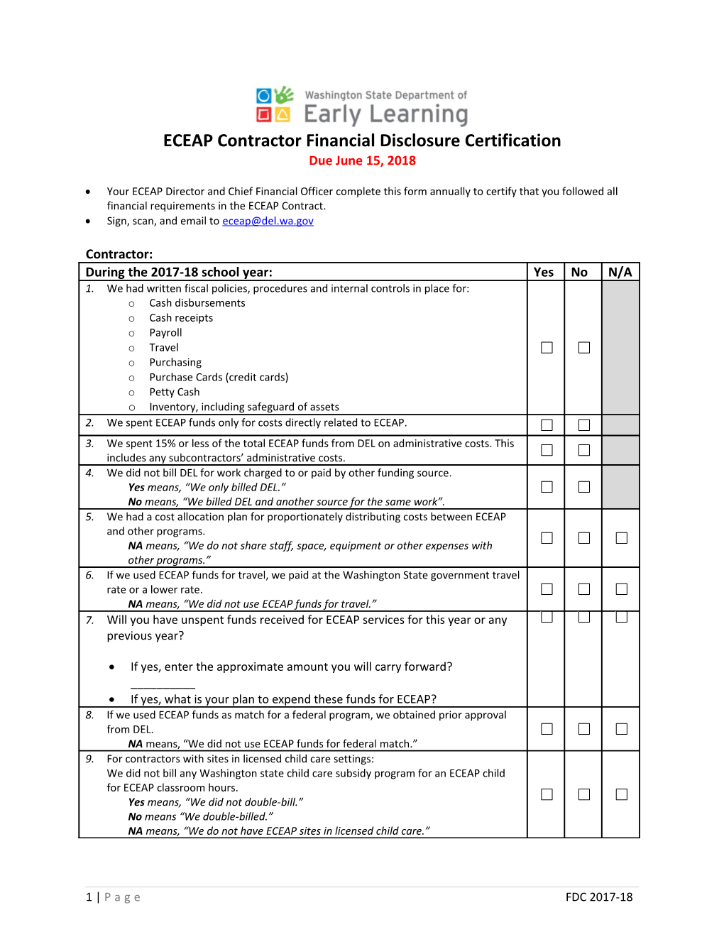 ECEAP Financial Disclosure Certification