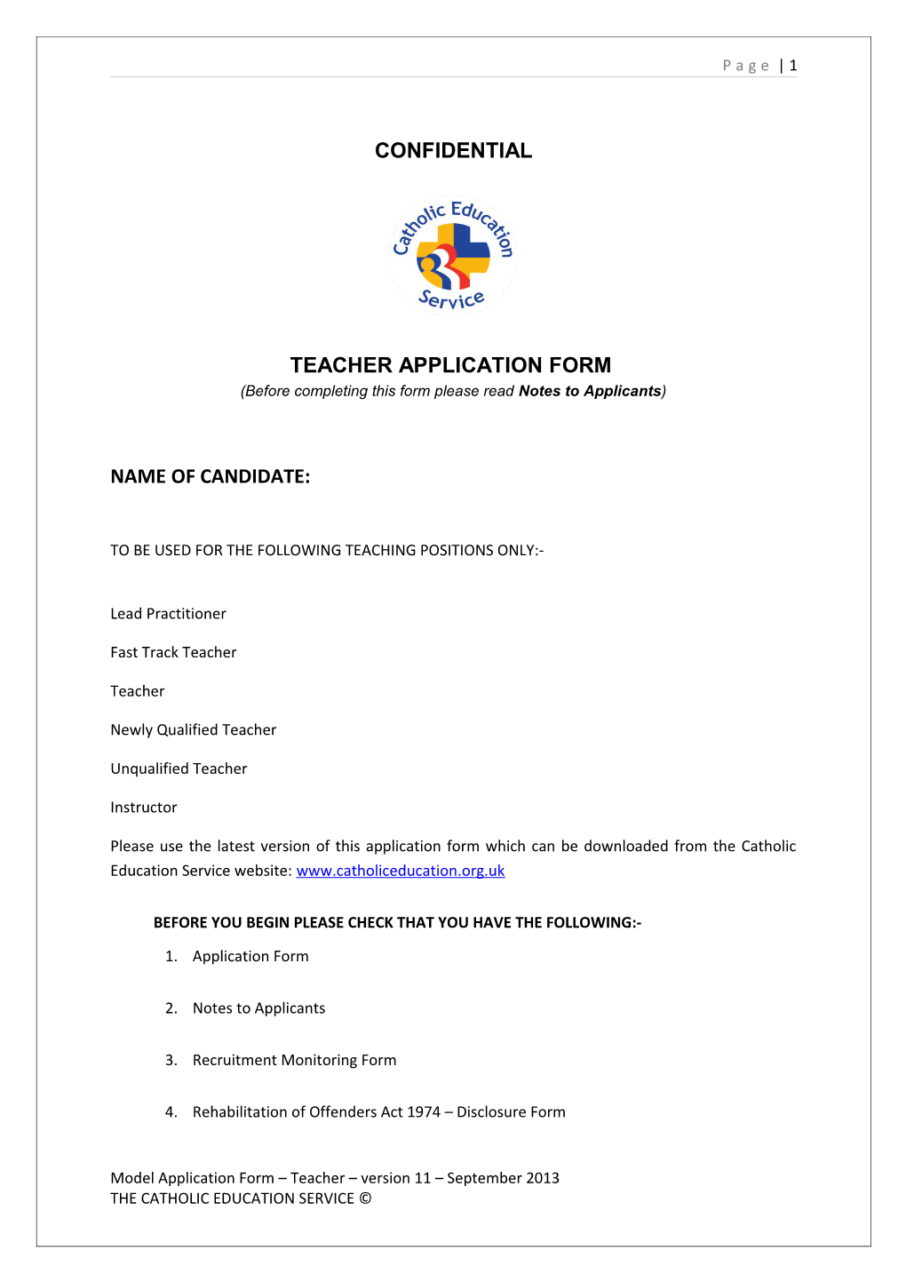 Teacher Application Form