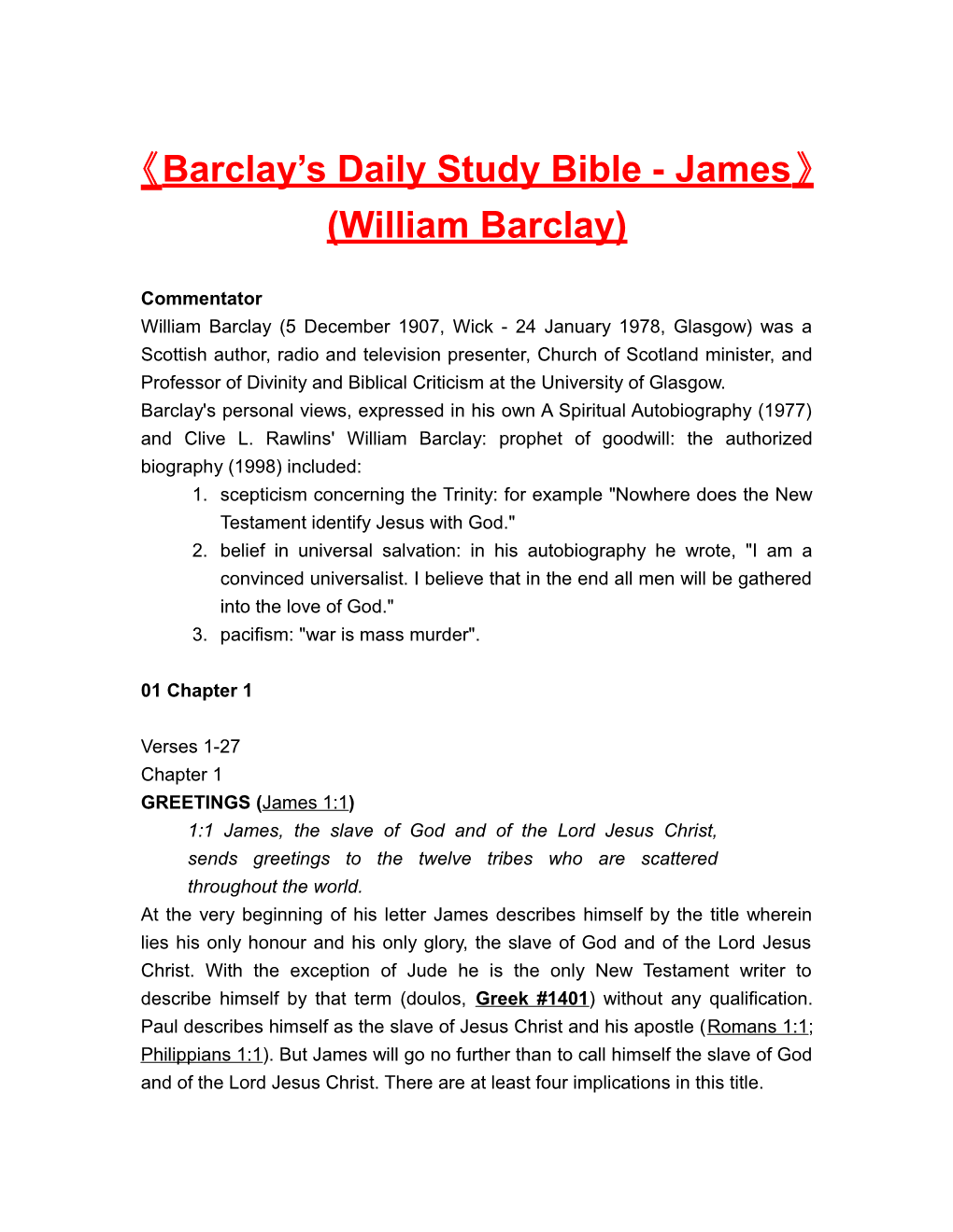 Barclay S Daily Study Bible-James (William Barclay)