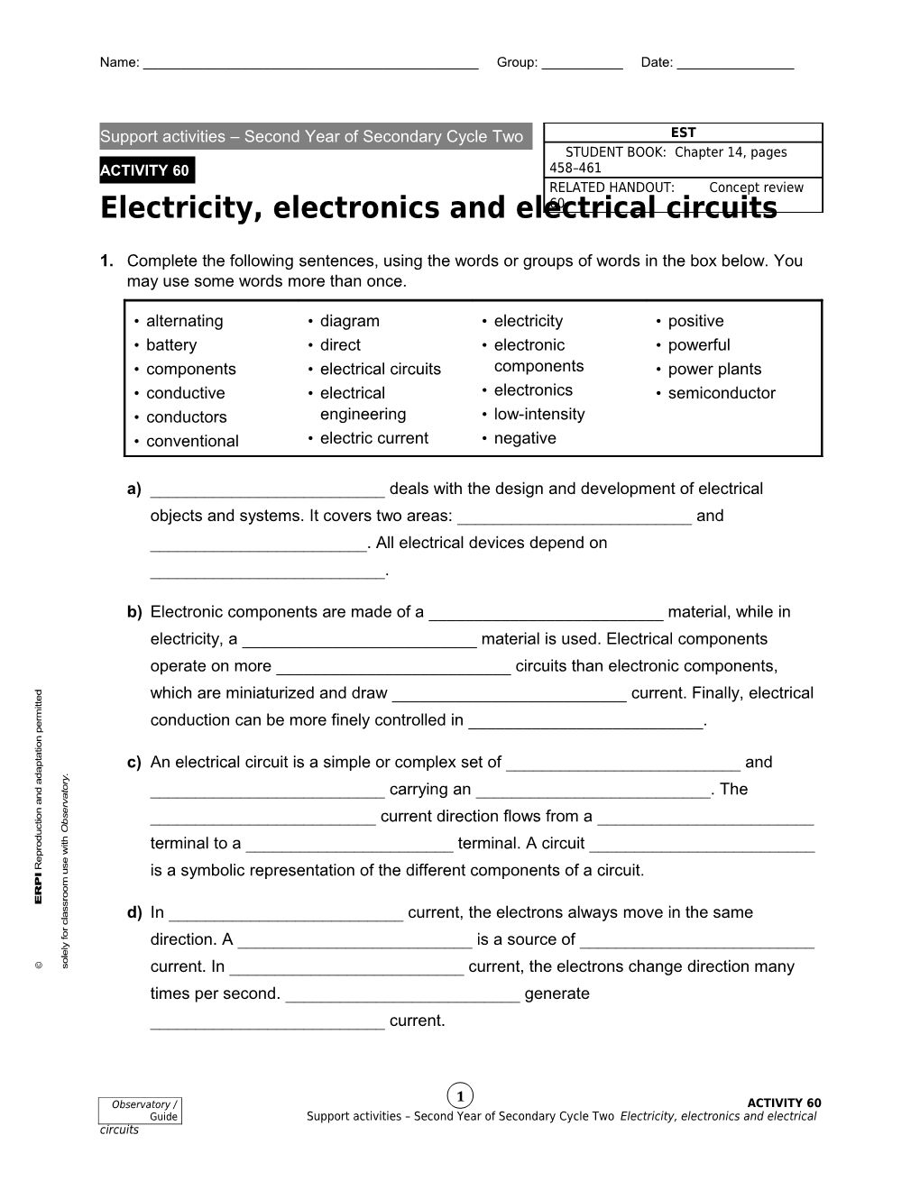 L Électricité, L Électronique Et Les Circuits Électriques