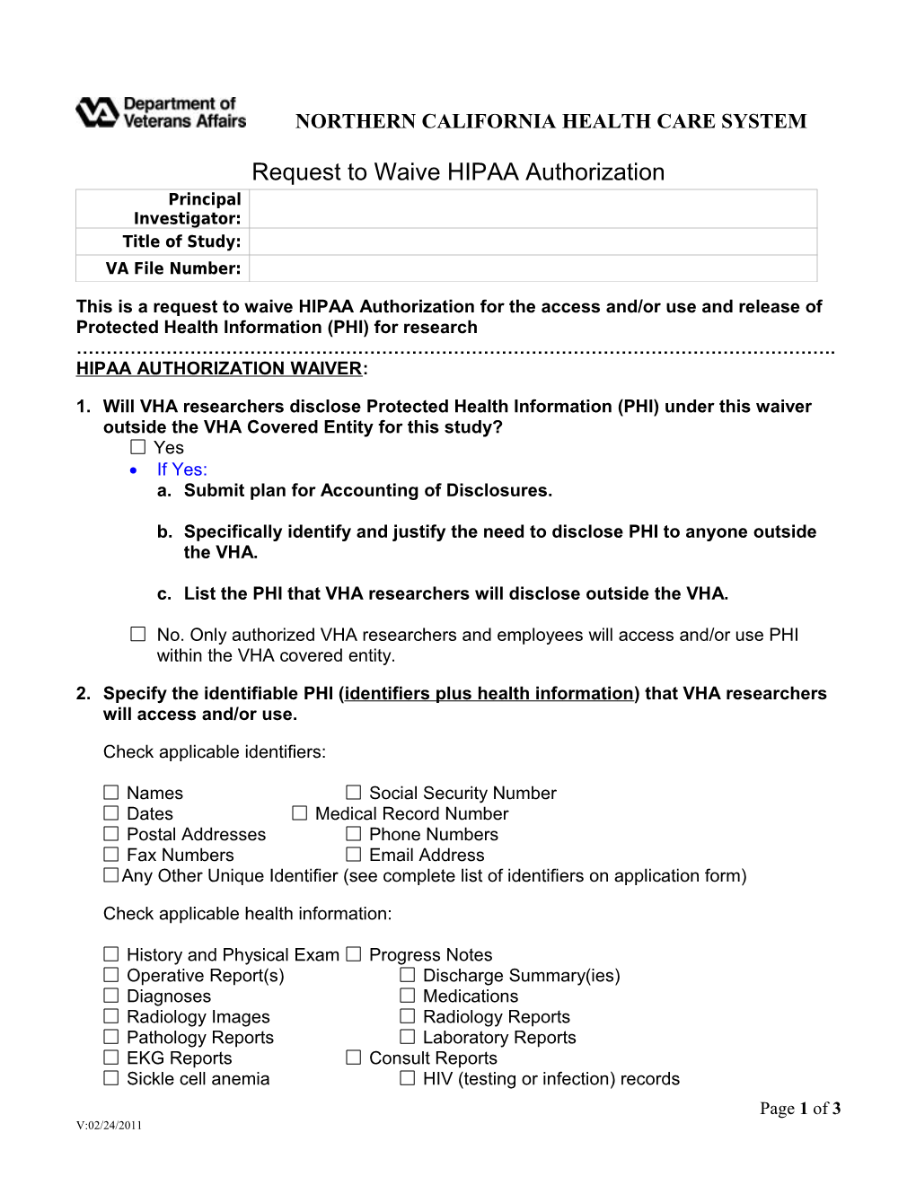 Request to Waive HIPAA Authorization