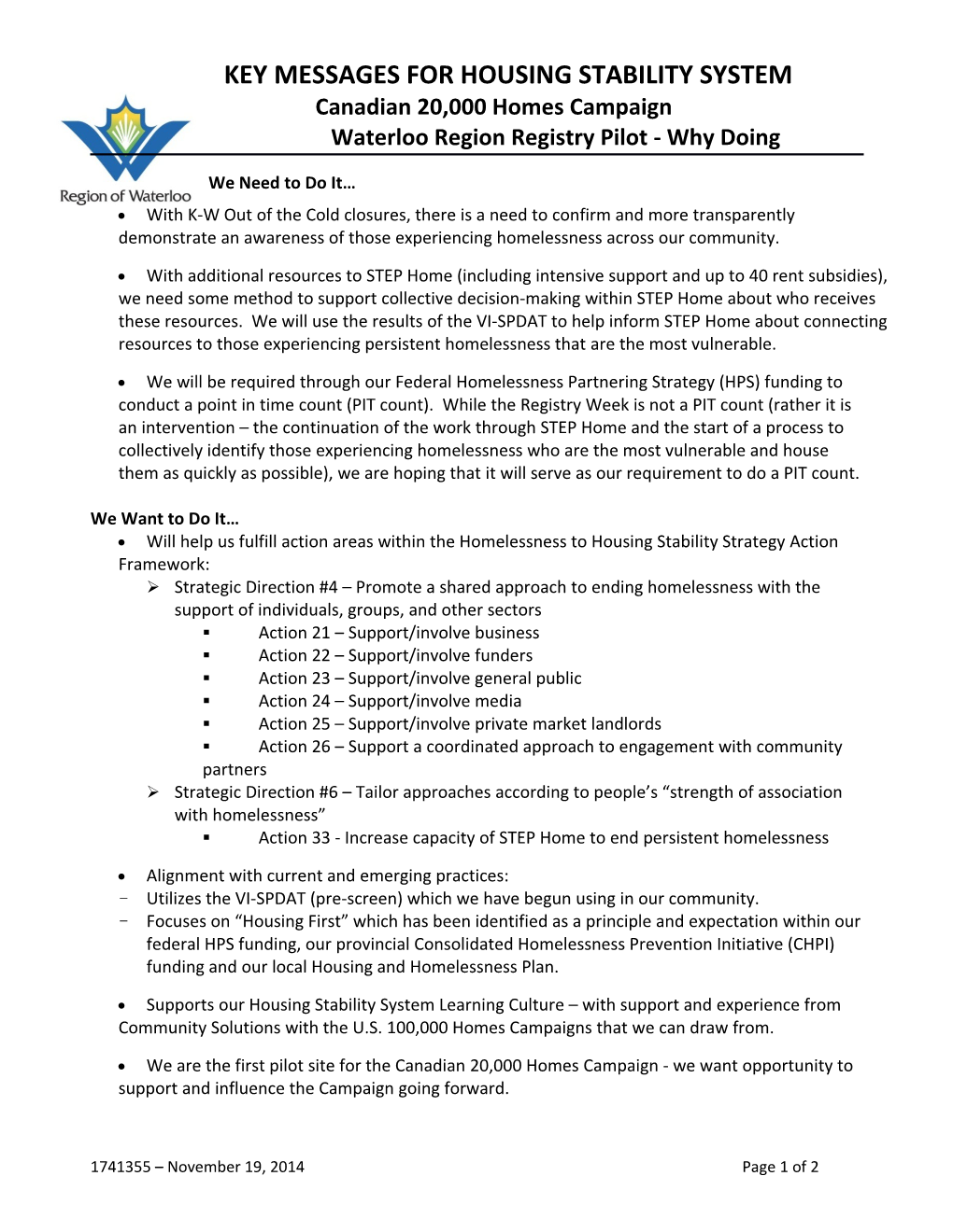 Key Messages for Housing Stability System