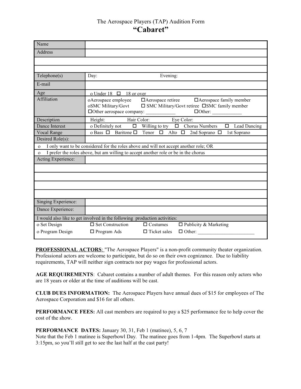 AEA Audition Form