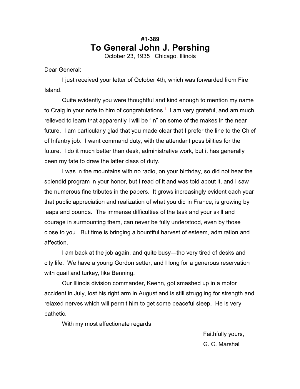 To General John J. Pershing s1
