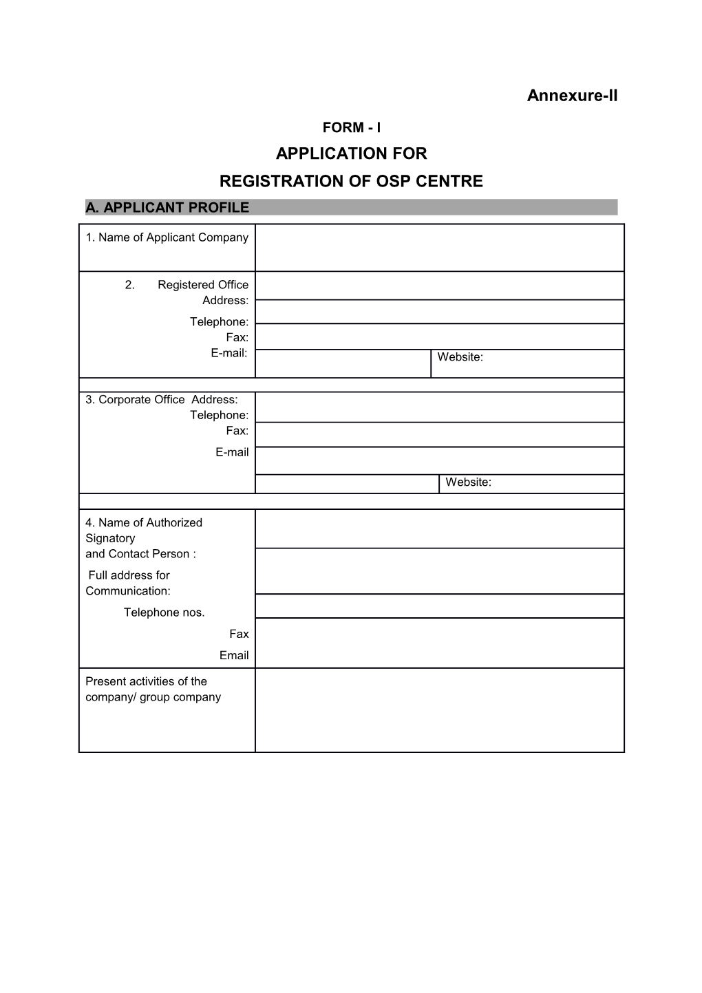 Registration of Osp Centre