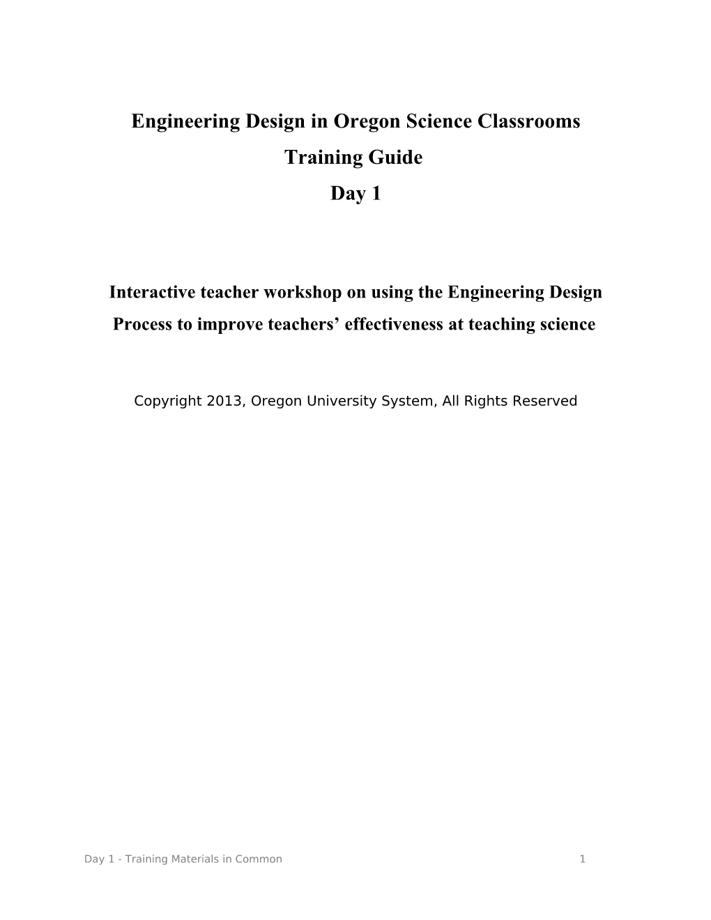 Engineering Design in Oregon Science Classrooms