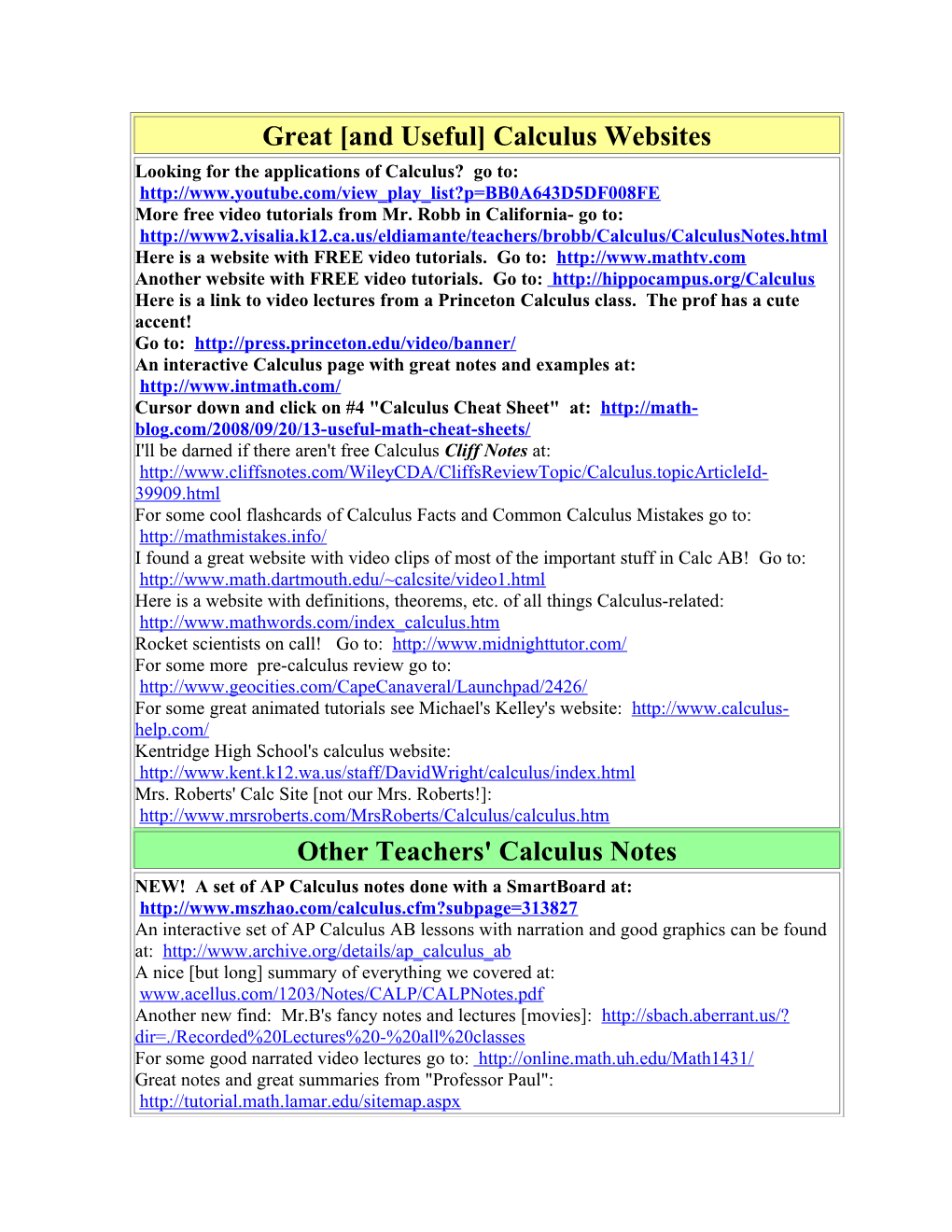 Great and Useful Calculus Websites