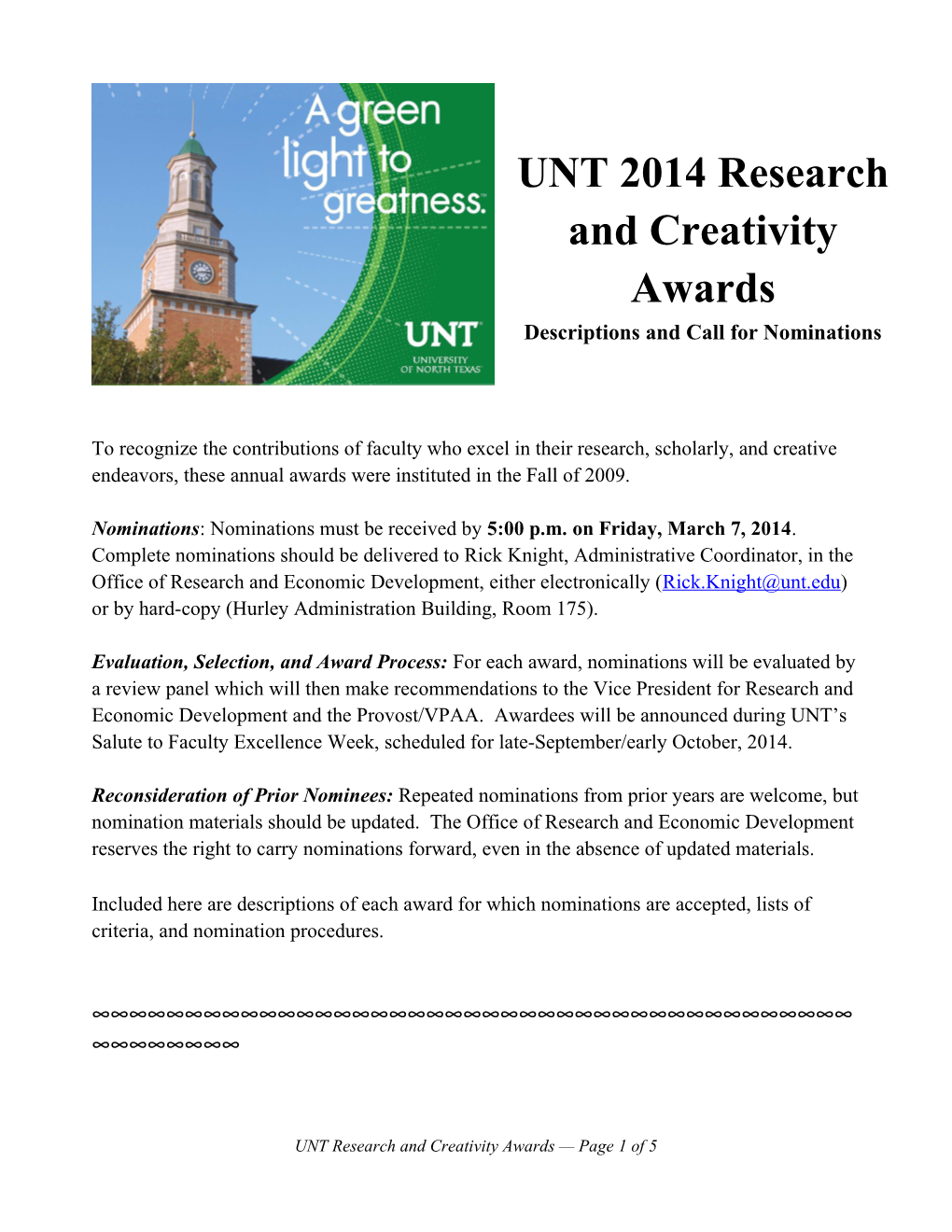 UNT 2014 Research and Creativity Awards