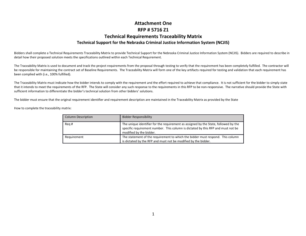 Technical Requirements Traceability Matrix