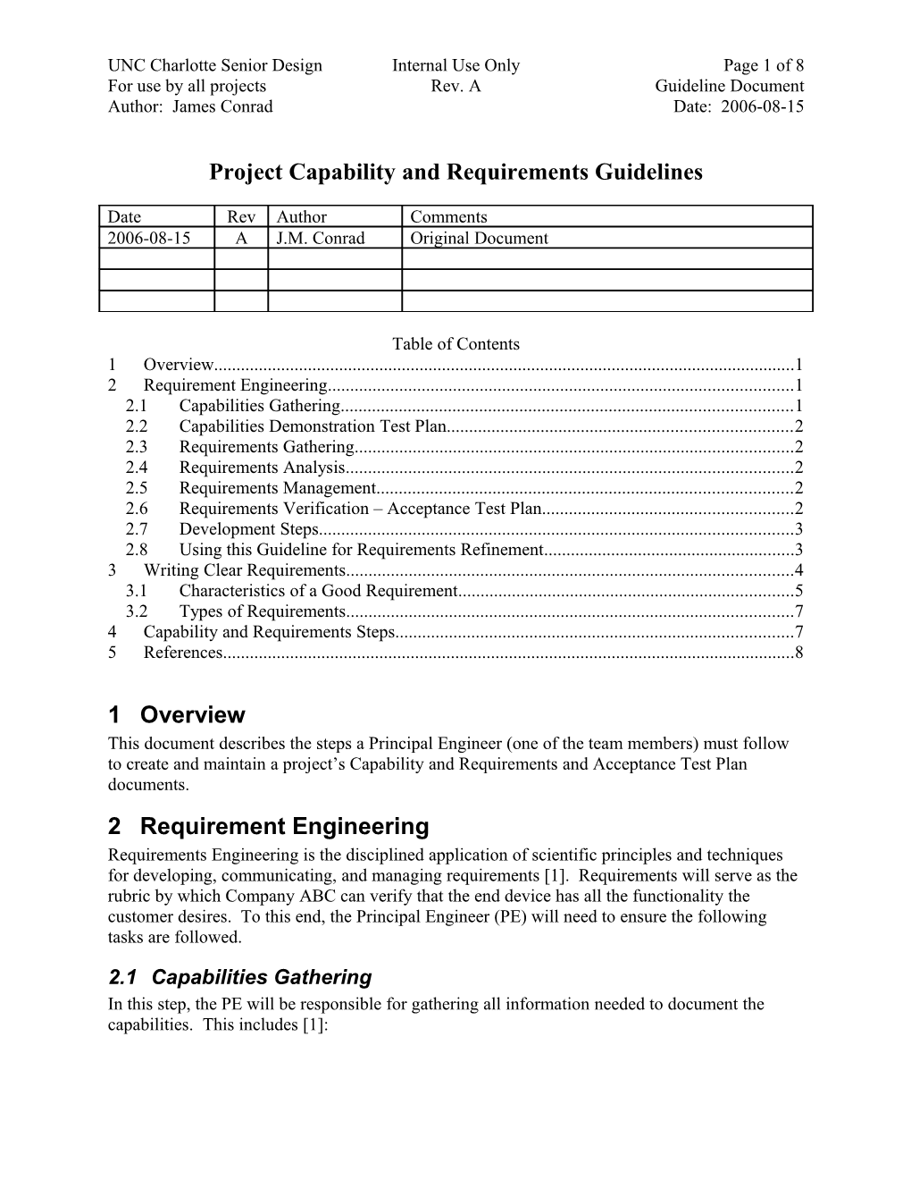 Project Capability and Requirements Guidelines