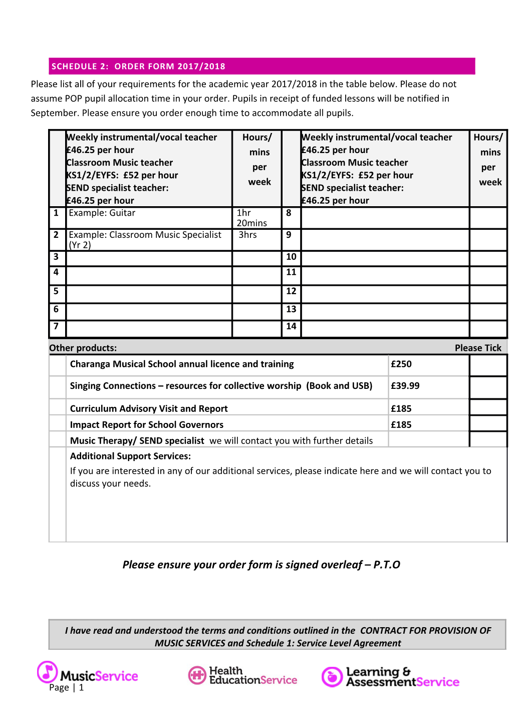 Please Ensure Your Order Form Is Signed Overleaf P.T.O