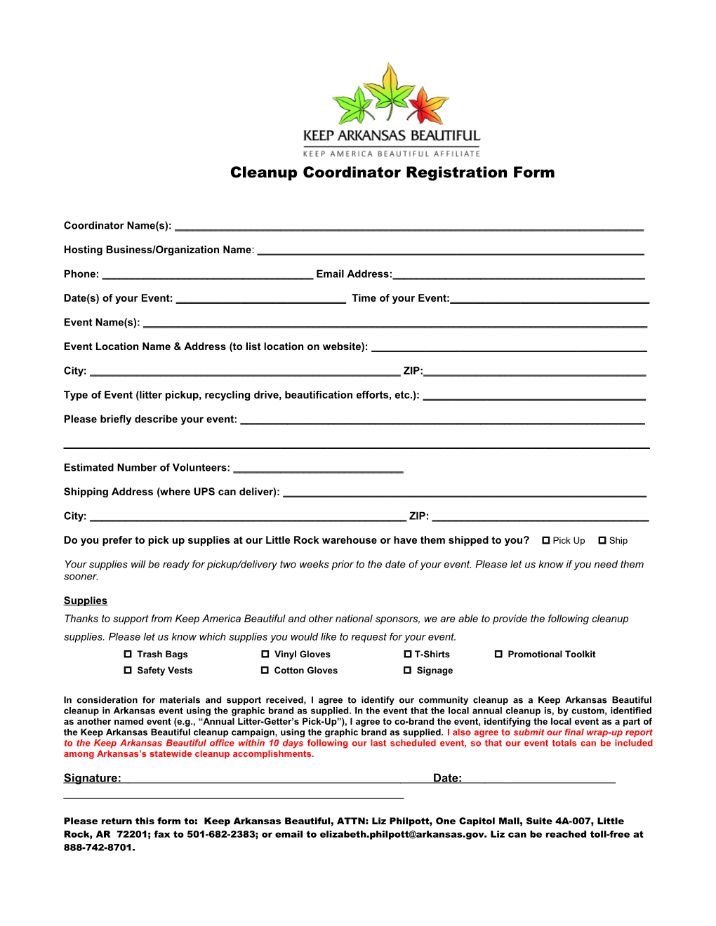 Cleanup Coordinator Registration Form