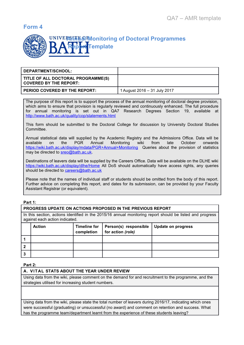 Annual Monitoring of Doctoral Programmes