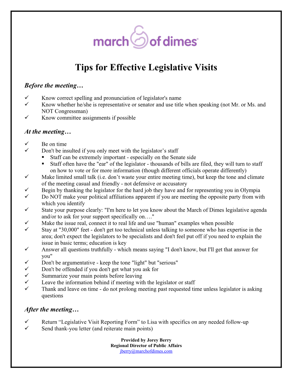 Tips for Effective Legislative Visits