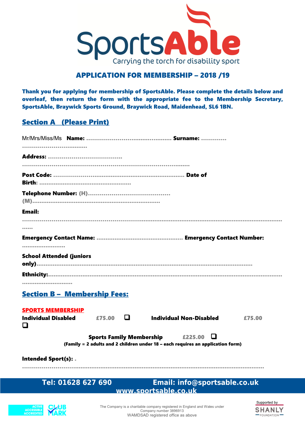 Application for Membership 2018/19