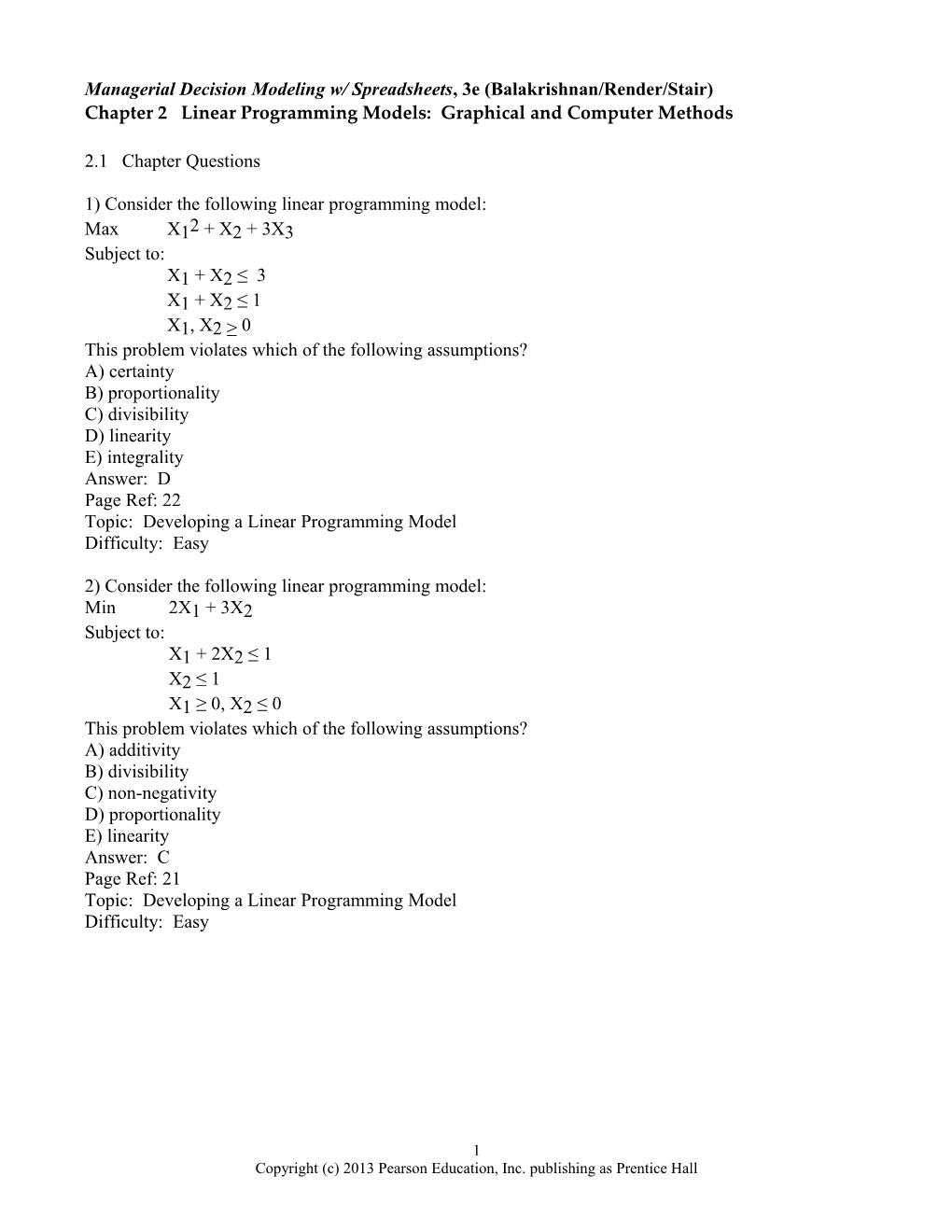 Chapter 2 Linear Programming Models: Graphical and Computer Methods