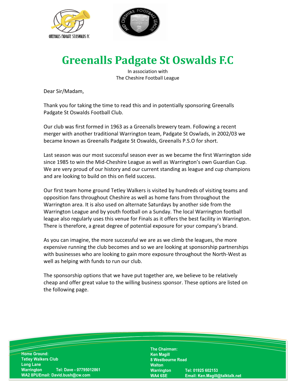 Greenalls Padgate St Oswalds F