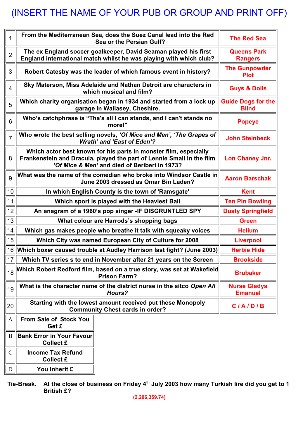 Insert the Name of Your Pub Or Group and Print Off s1