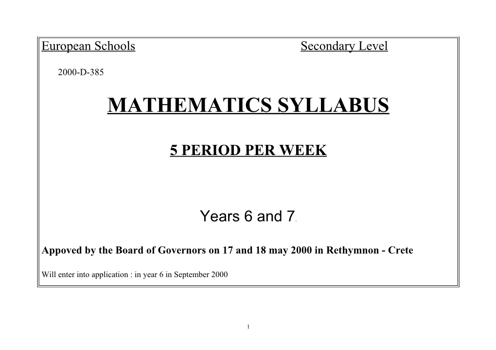 Mathematics Syllabus. Secondary Level