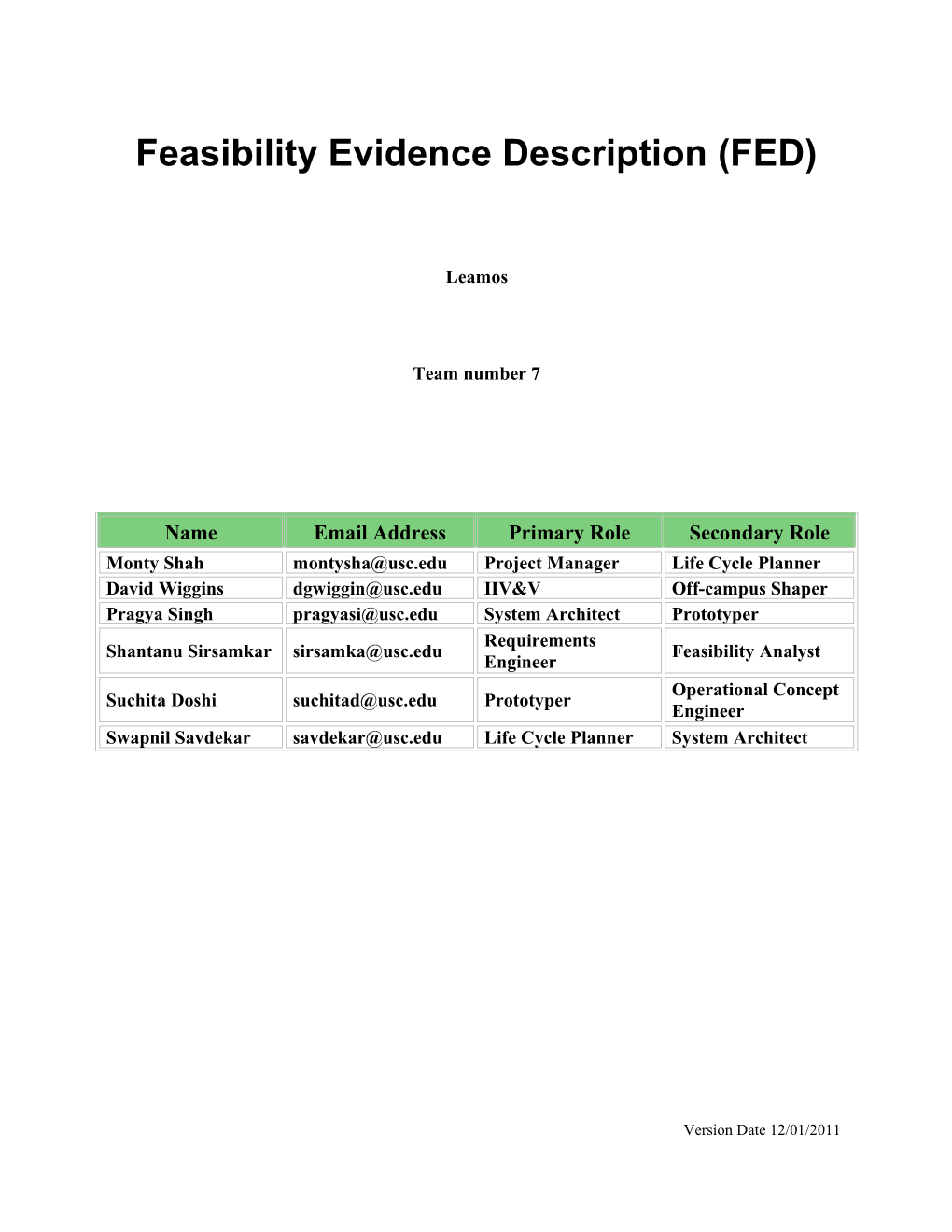 Feasibility Evidence Description (FED) for NDI/ NCS Version 3.1